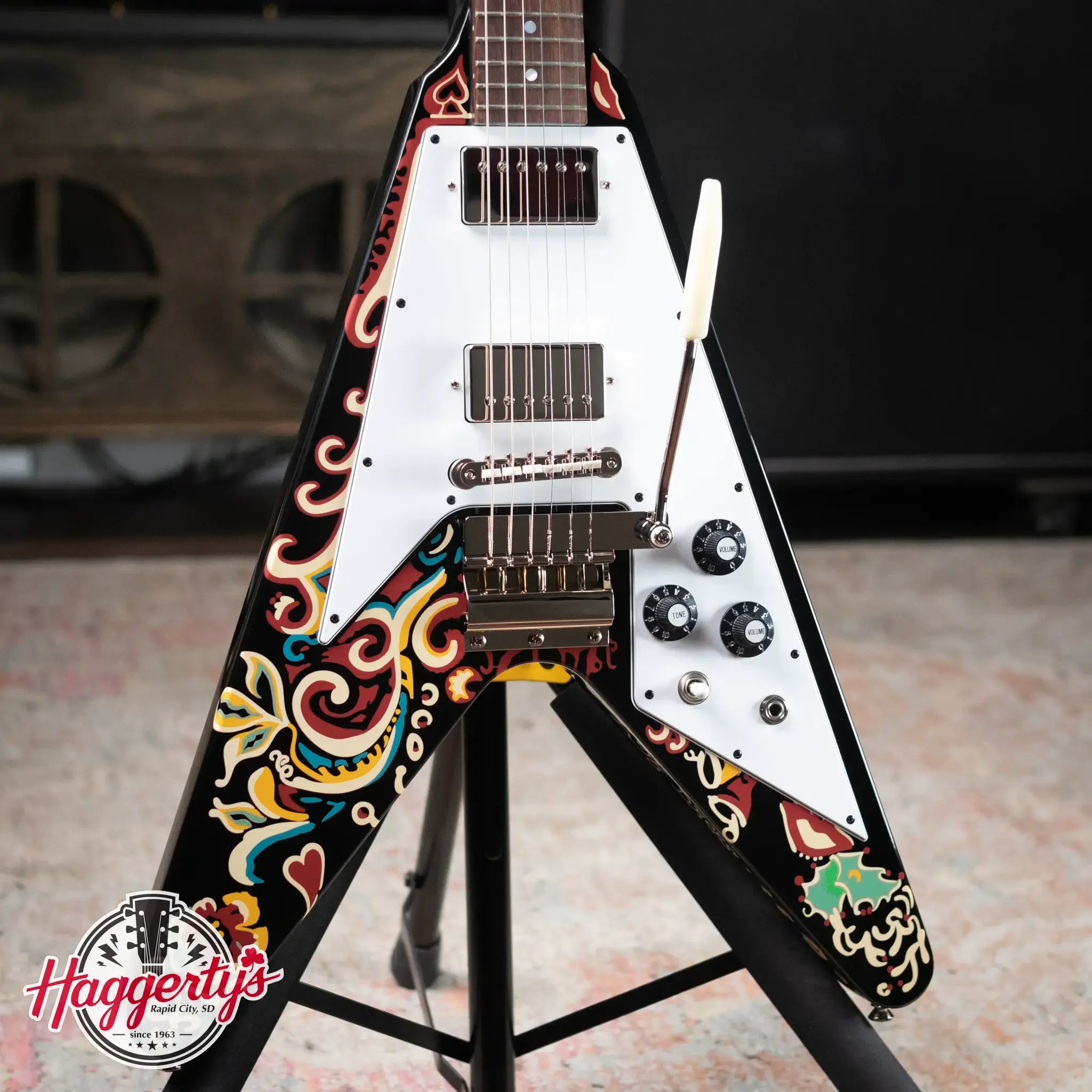 Epiphone Jimi Hendrix "Love Drops" Flying V Electric Guitar - Ebony with Hard Case