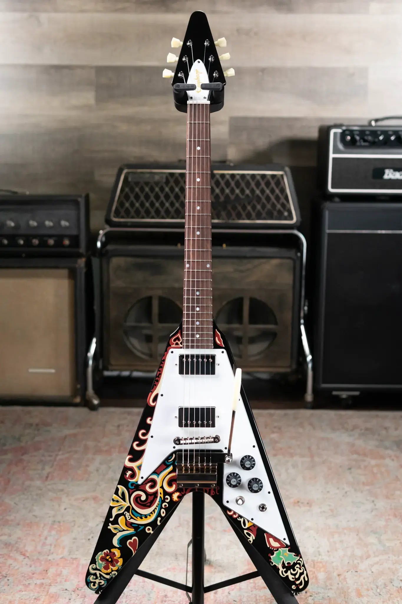 Epiphone Jimi Hendrix "Love Drops" Flying V Electric Guitar - Ebony with Hard Case