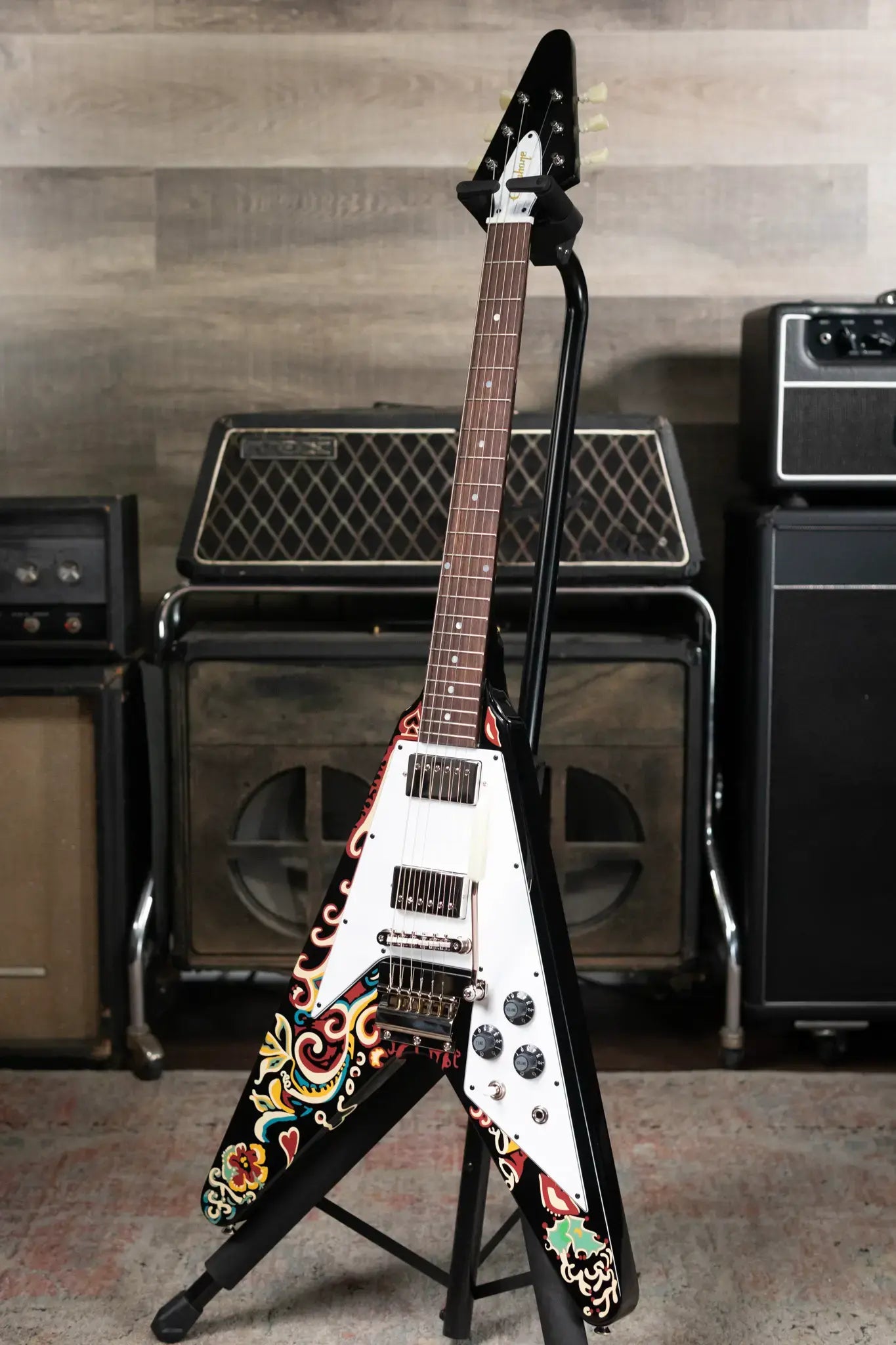 Epiphone Jimi Hendrix "Love Drops" Flying V Electric Guitar - Ebony with Hard Case