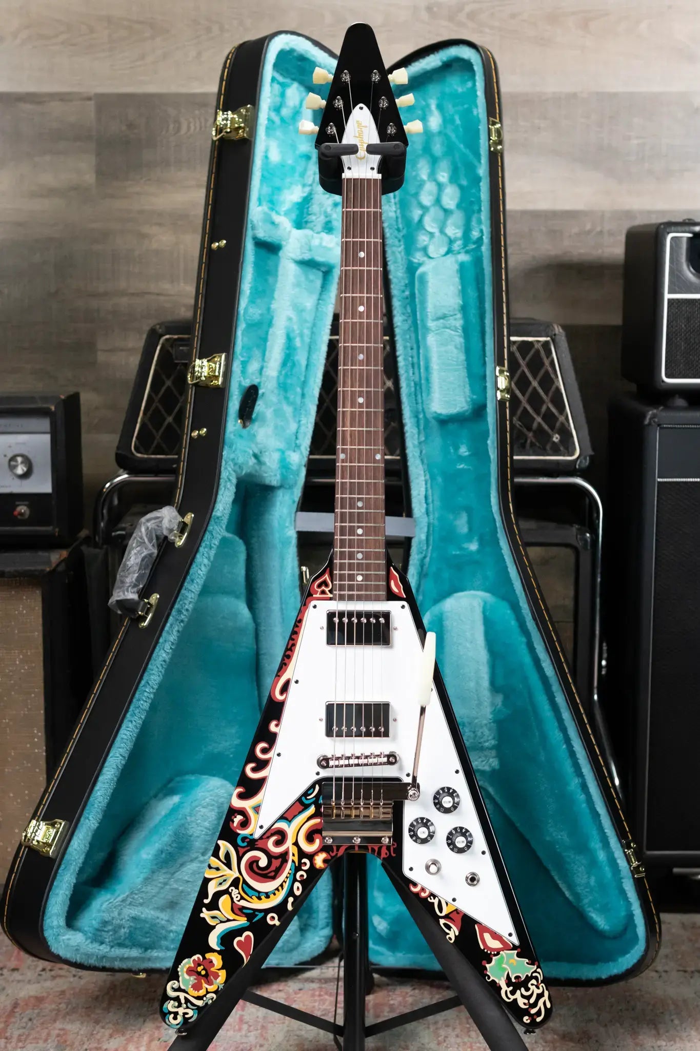 Epiphone Jimi Hendrix "Love Drops" Flying V Electric Guitar - Ebony with Hard Case