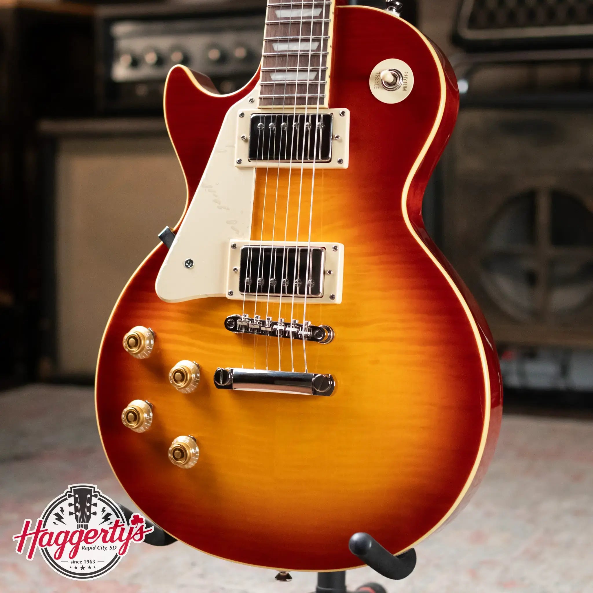 Epiphone Les Paul Standard 50s Figured Left Handed Electric Guitar - Washed Cherry Sunburst with Gig Bag