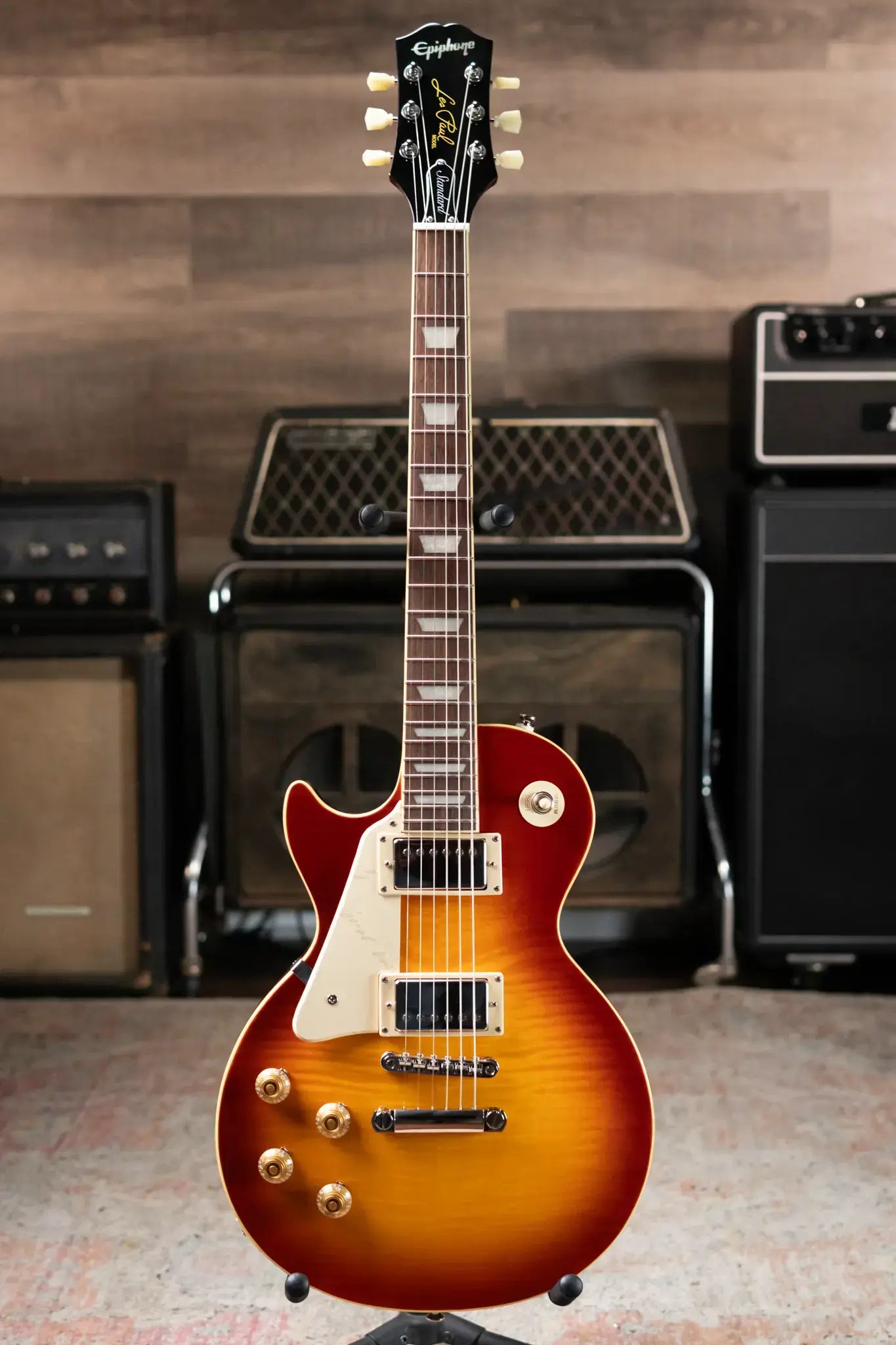Epiphone Les Paul Standard 50s Figured Left Handed Electric Guitar - Washed Cherry Sunburst with Gig Bag