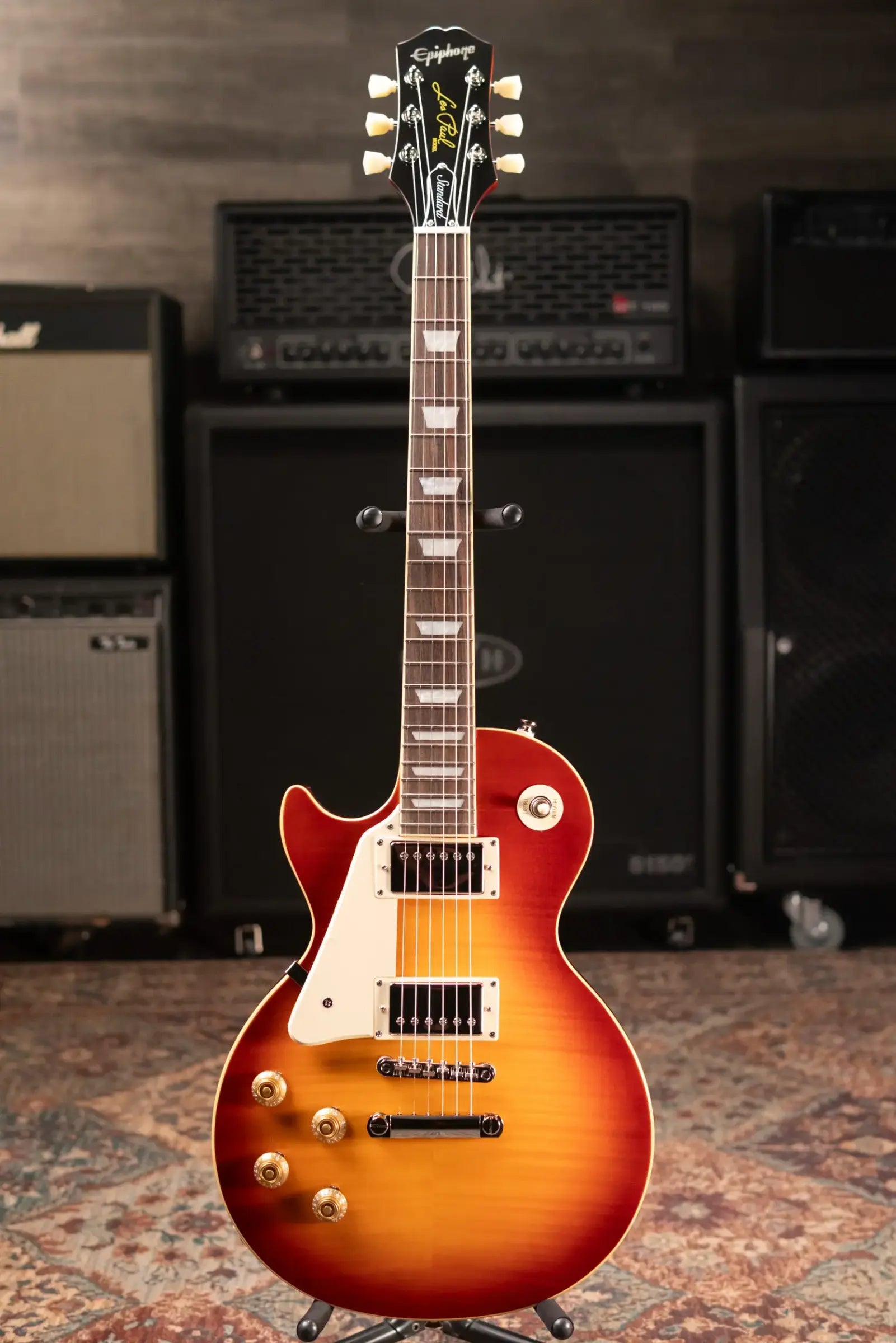 Epiphone Les Paul Standard 50s Figured Left Handed Electric Guitar - Washed Cherry Sunburst with Gig Bag