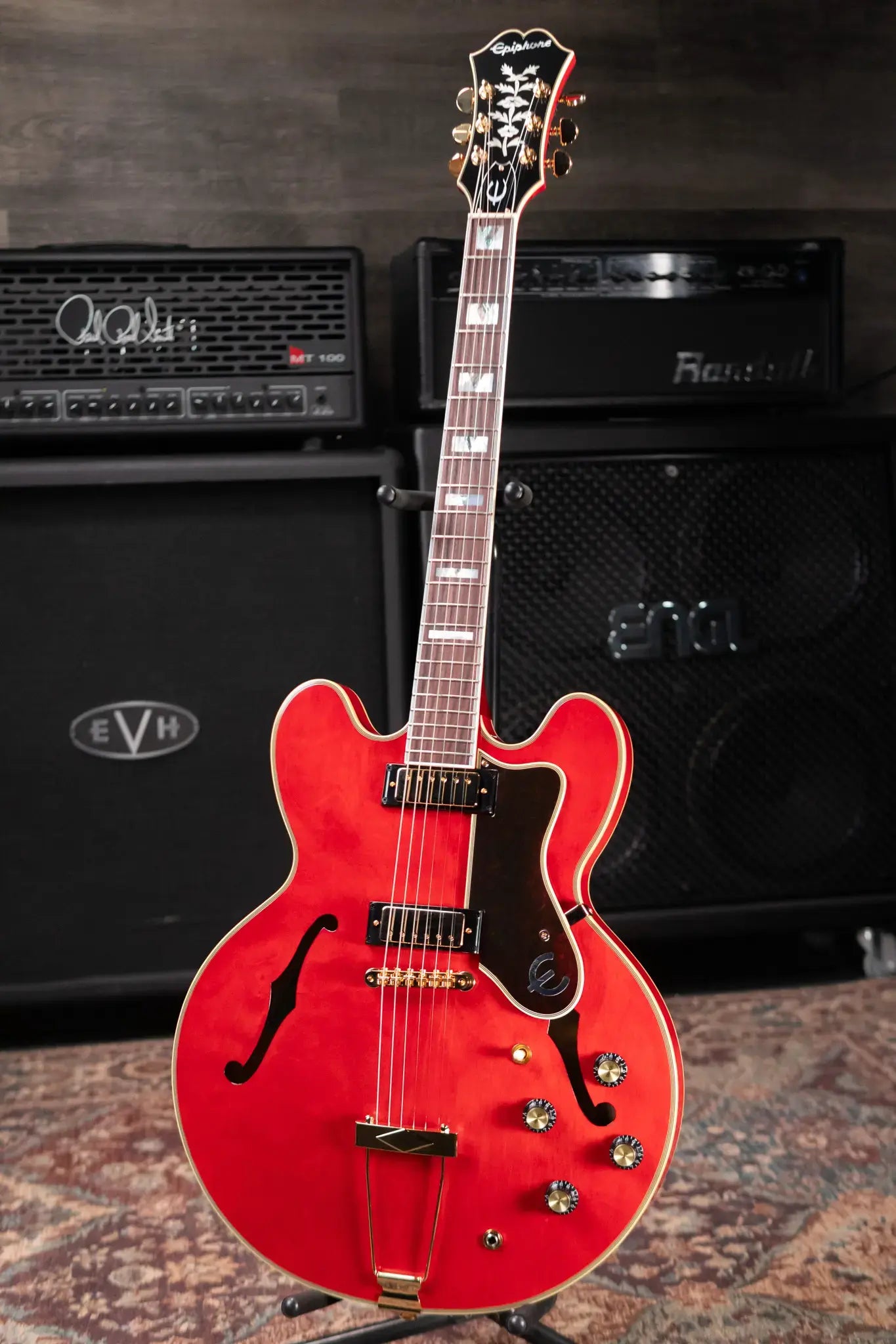 Epiphone Masterbilt Gem Archer Signature Sheraton Electric Guitar - Cherry Red with Hardshell Case