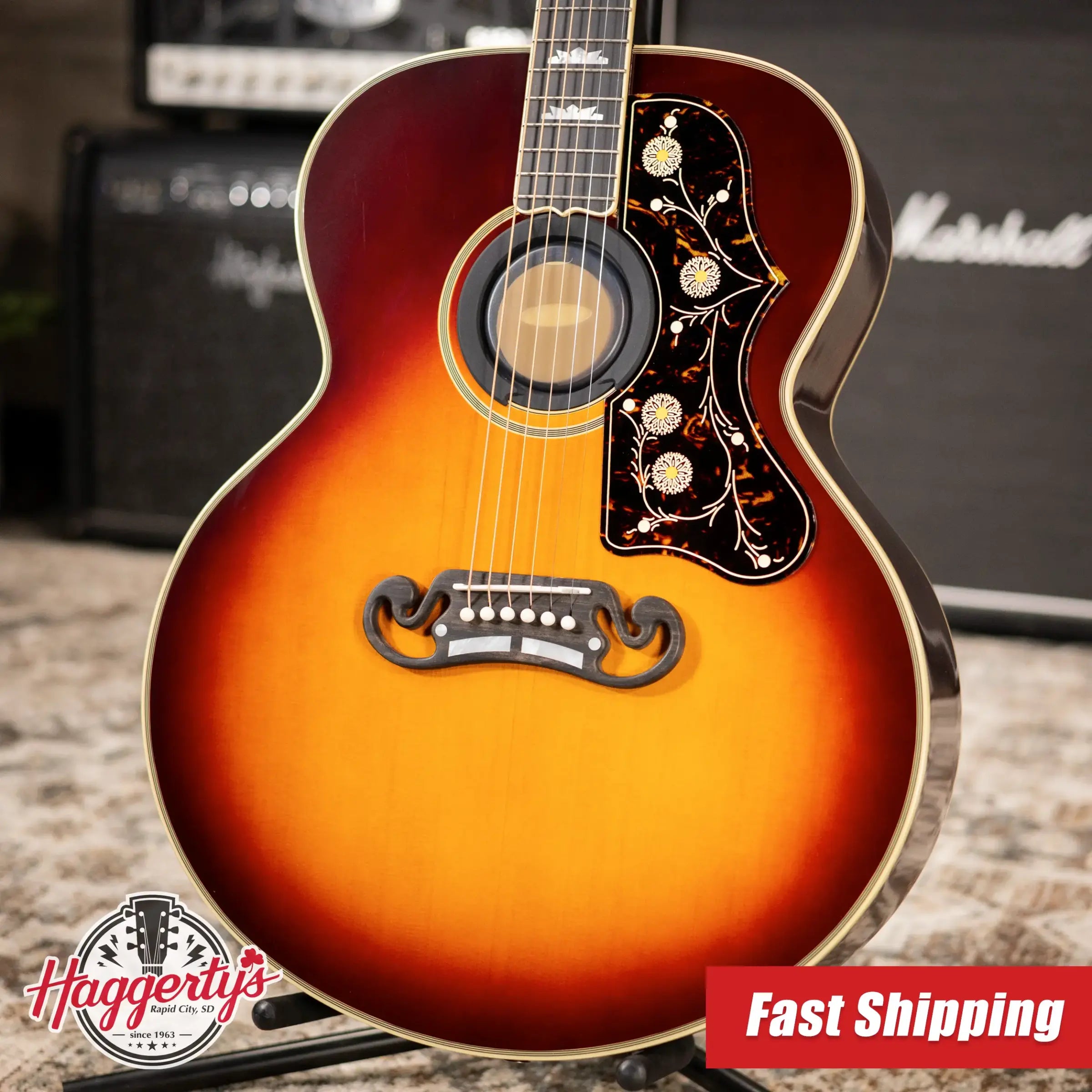 Epiphone Pre-War SJ-200 Rosewood Reissue Acoustic/Electric Guitar - Vintage Sunburst with Hardshell Case