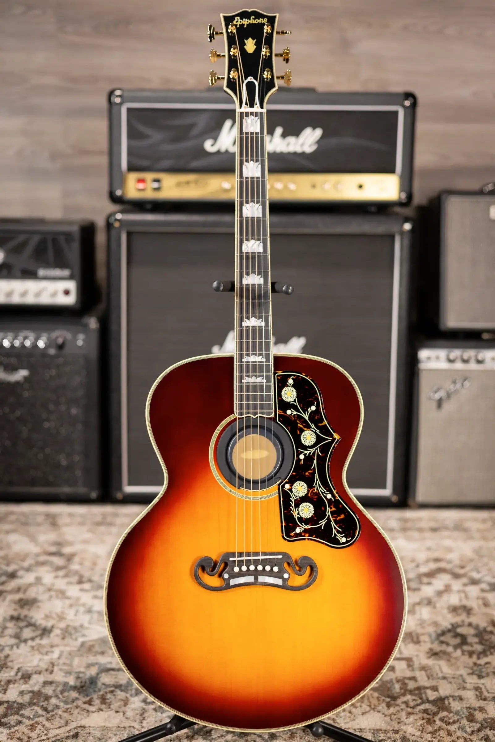 Epiphone Pre-War SJ-200 Rosewood Reissue Acoustic/Electric Guitar - Vintage Sunburst with Hardshell Case
