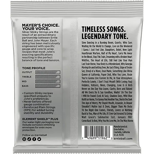 Ernie Ball John Mayer Silver Slinky Nickel Wound Electric Guitar Strings 3 Pack Tin - 10.5-47 Gauge