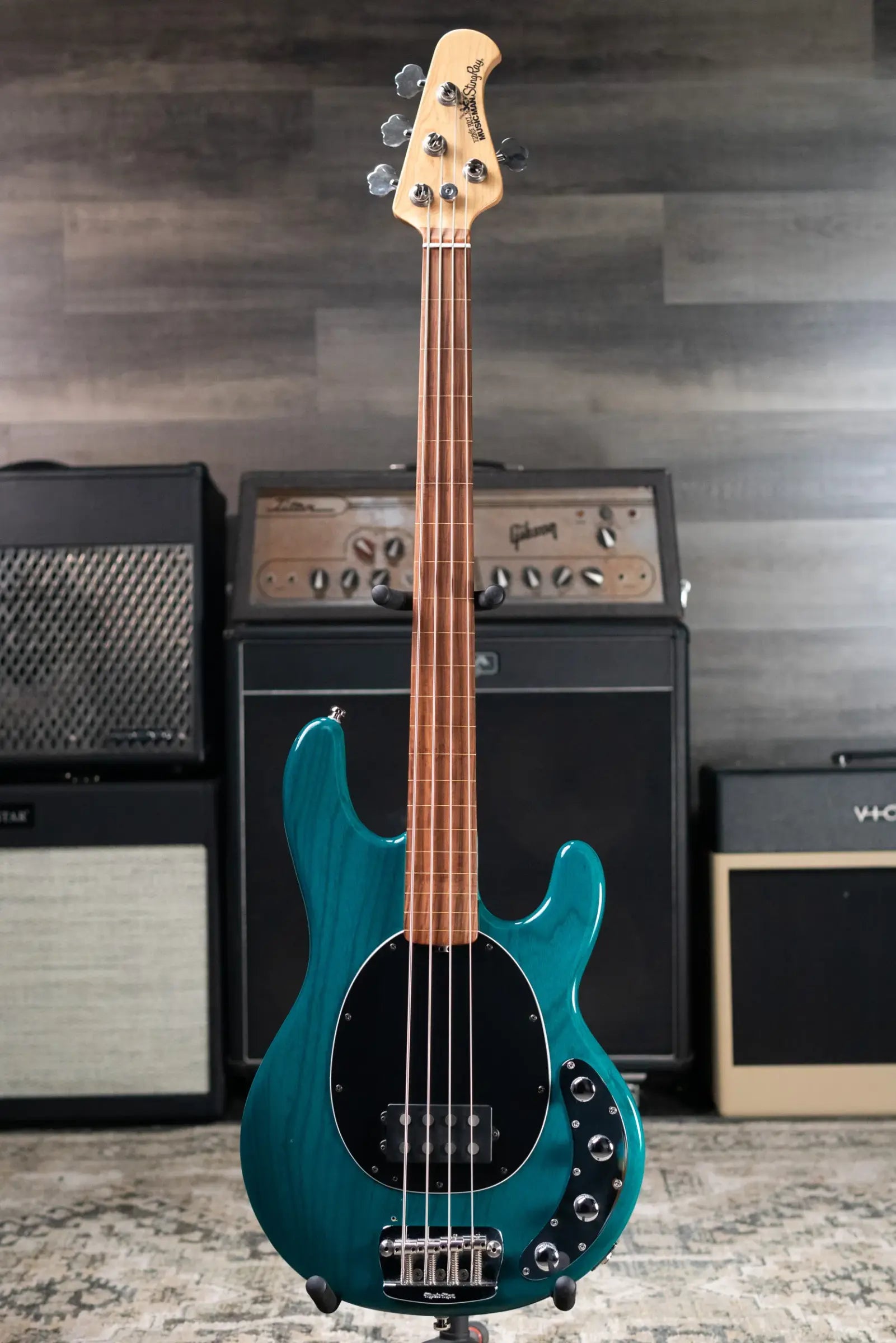 Ernie Ball Music Man StingRay 4 H Fretless Bass Translucent Teal - Used