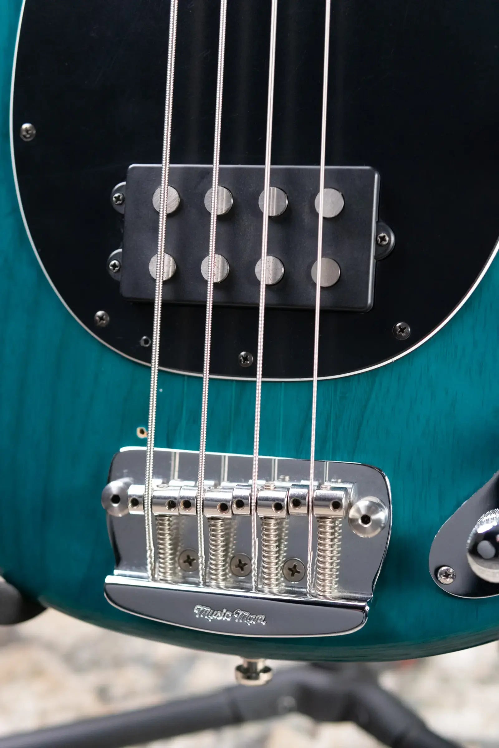 Ernie Ball Music Man StingRay 4 H Fretless Bass Translucent Teal - Used