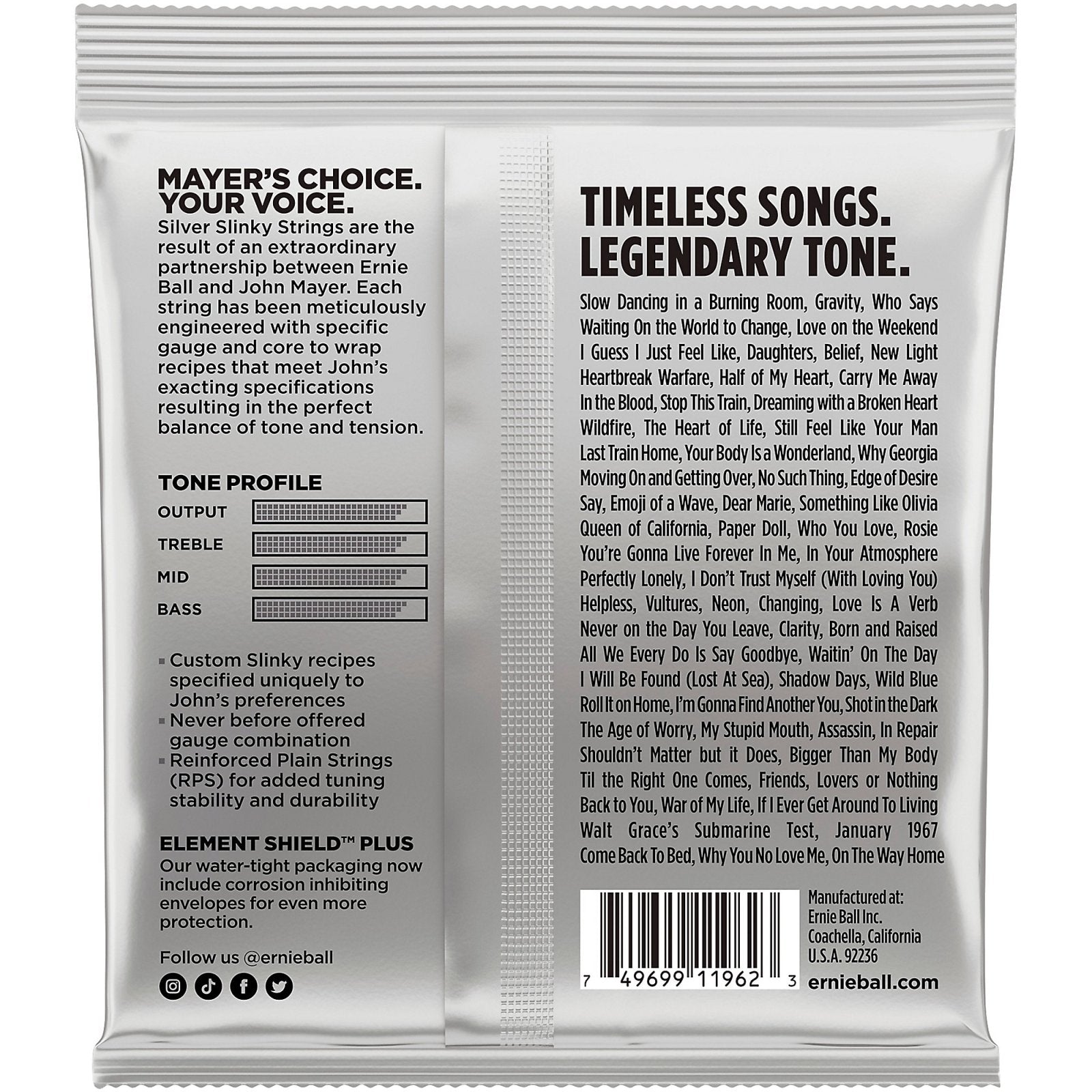 Ernie Ball John Mayer Silver Slinky Nickel Wound Electric Guitar Strings - 10.5-47 Gauge