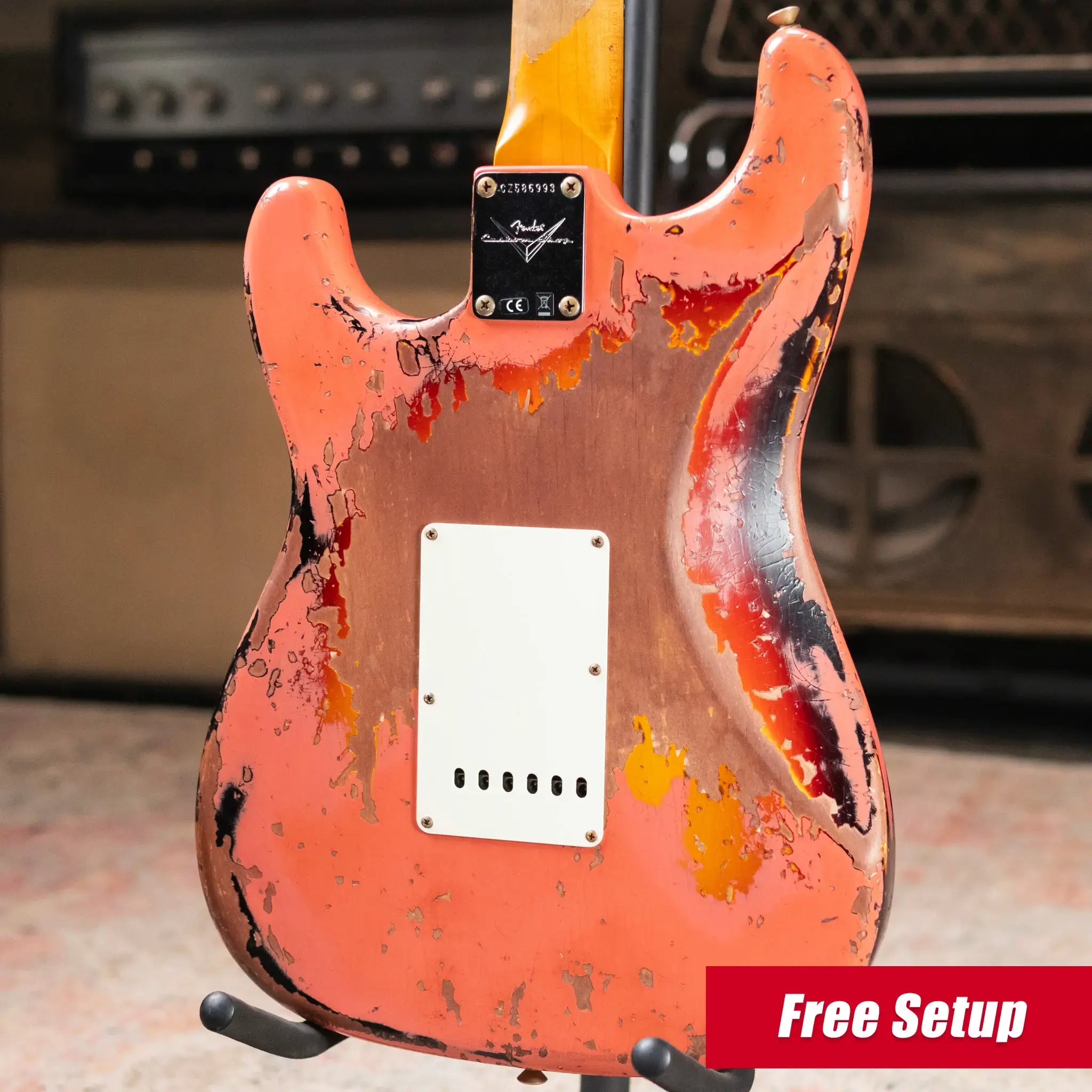 Fender 1965 Stratocaster Super Heavy Relic Electric Guitar - Super Faded Aged Tahitian Coral over 3-Color Sunburst with Hardshell Case