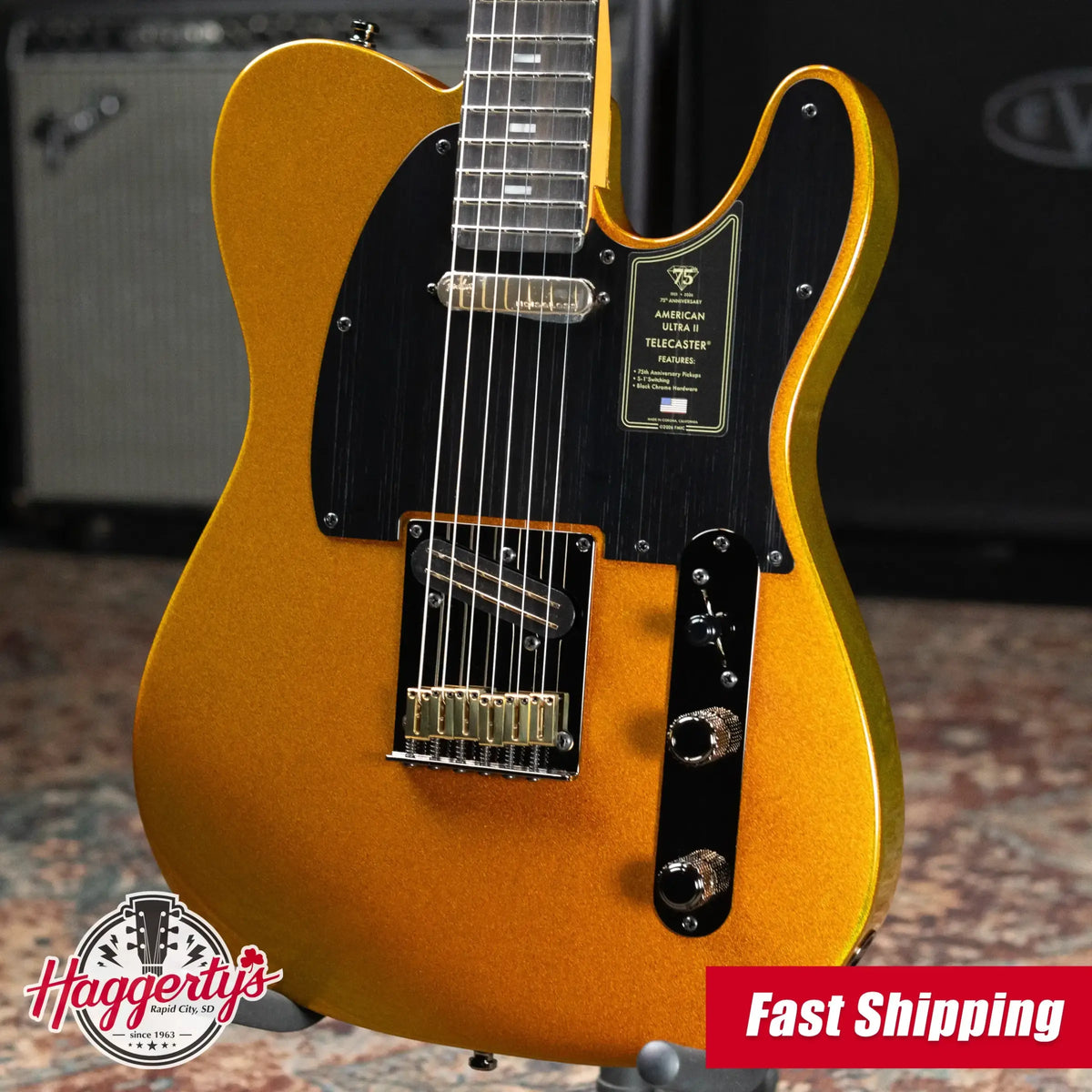 Fender 75th Anniversary American Ultra II Telecaster Electric Guitar - Liquid Gold with Hardshell Case