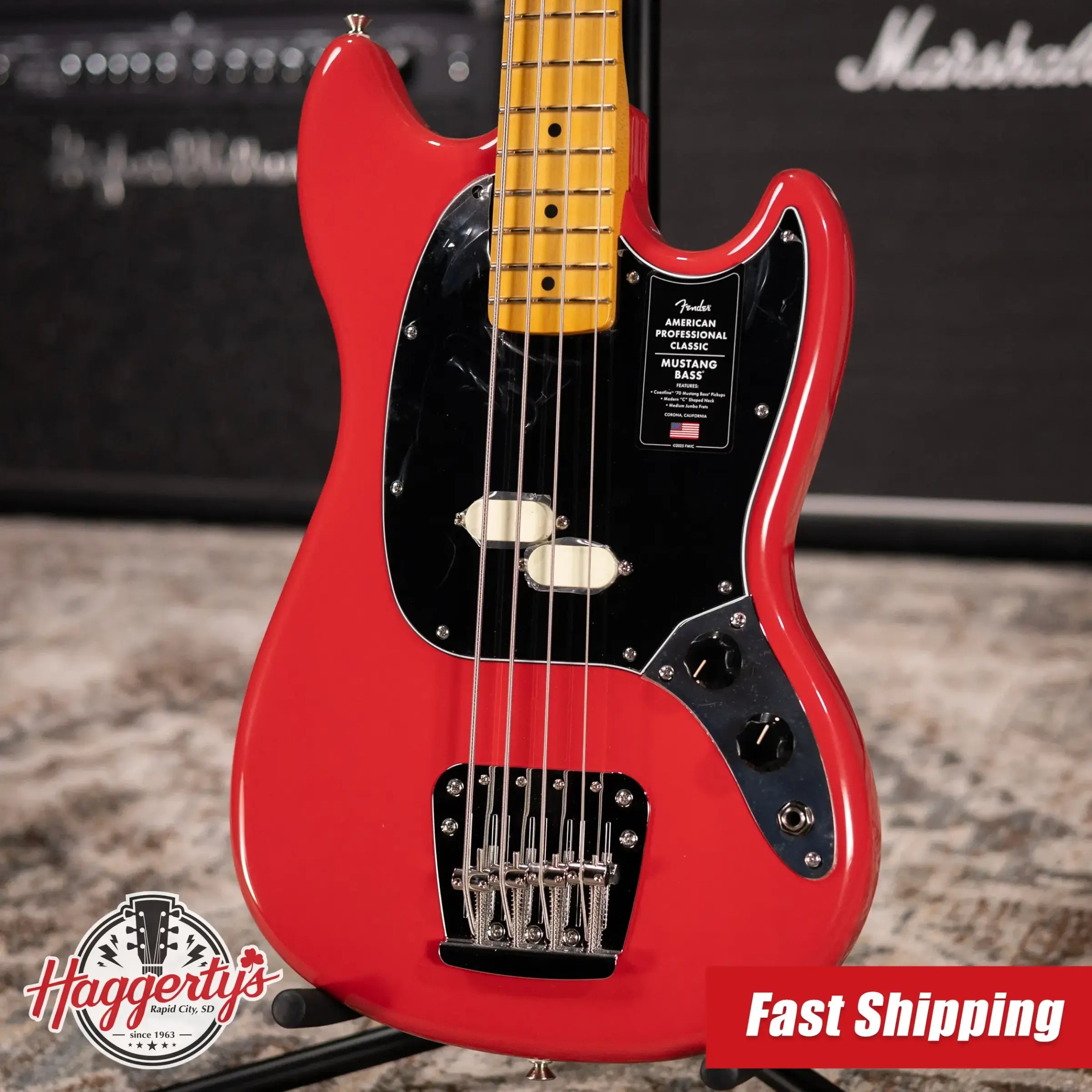 Fender American Professional Classic Mustang Bass - Faded Dakota Red with Gig Bag