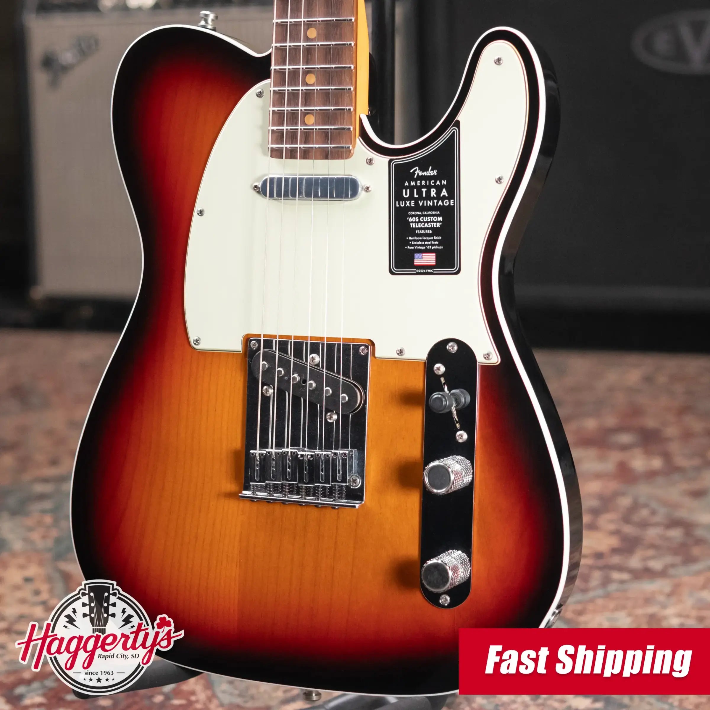 Fender American Ultra Luxe Vintage '60s Custom Telecaster Electric Guitar - 3-Color Sunburst with Hardshell Case