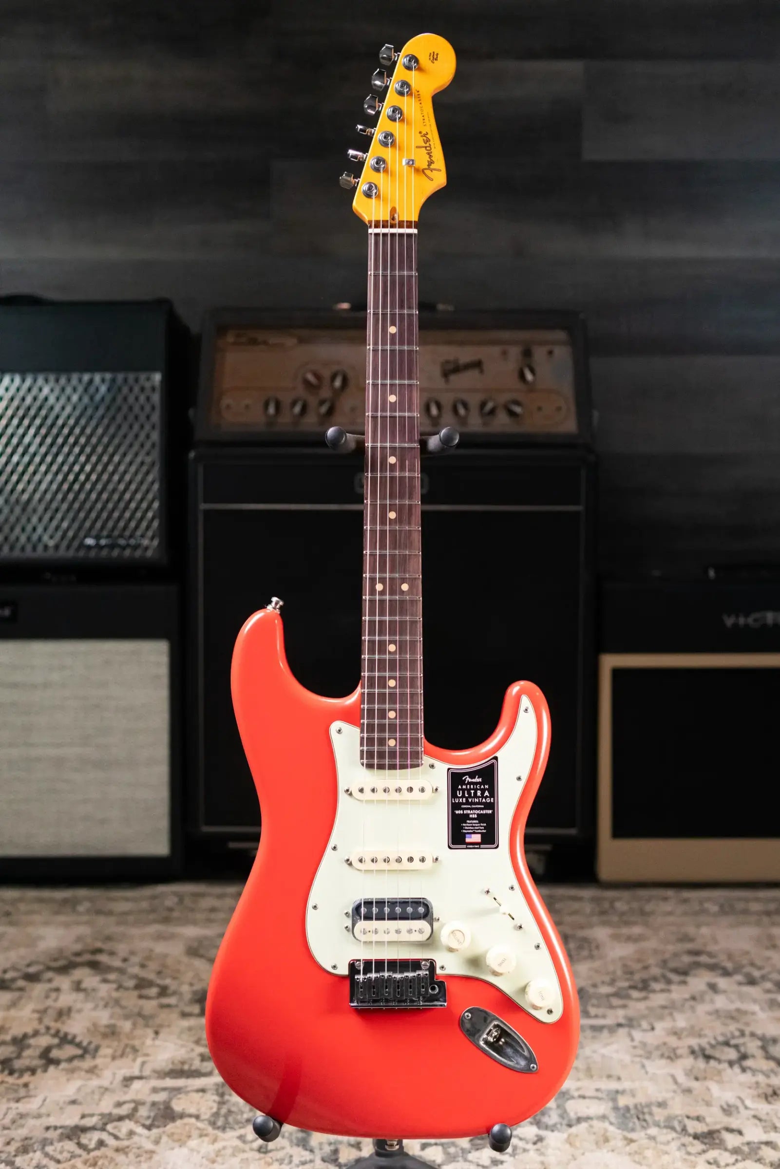Fender American Ultra Luxe Vintage '60s Stratocaster HSS Electric Guitar - Fiesta Red with Hardshell Case