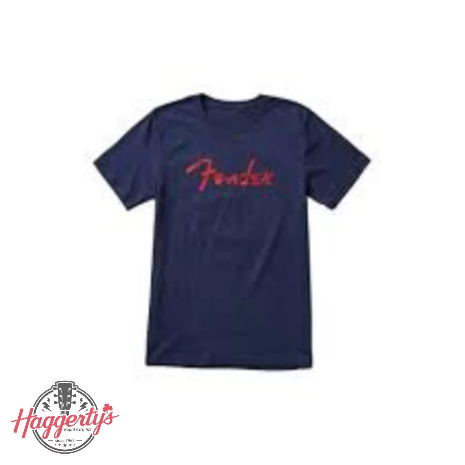 Fender Blue with Red Foil Spaghetti Logo T-Shirt Medium