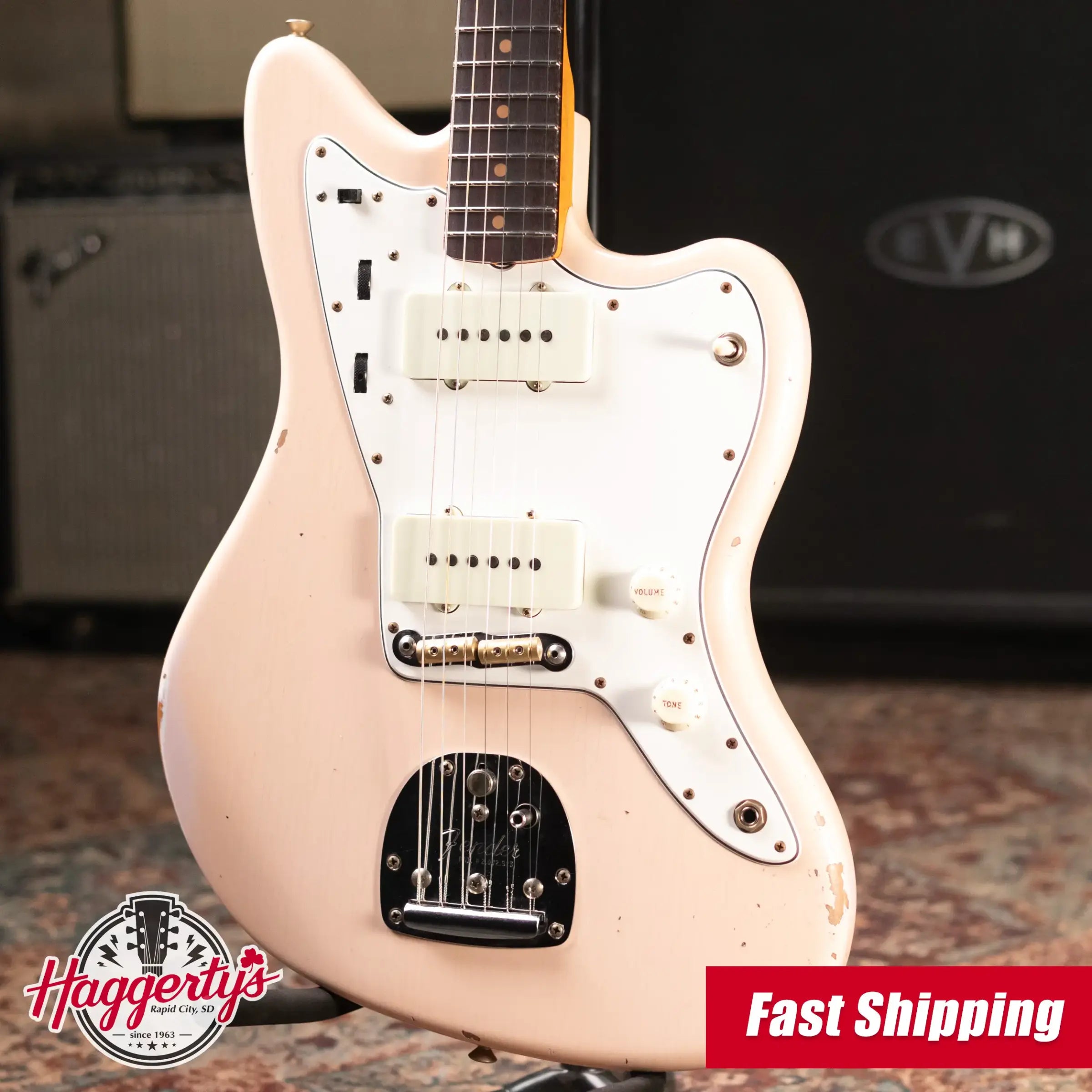 Fender Custom Shop 1963 Jazzmaster Relic Electric Guitar - Aged Shell Pink with Hardshell Case