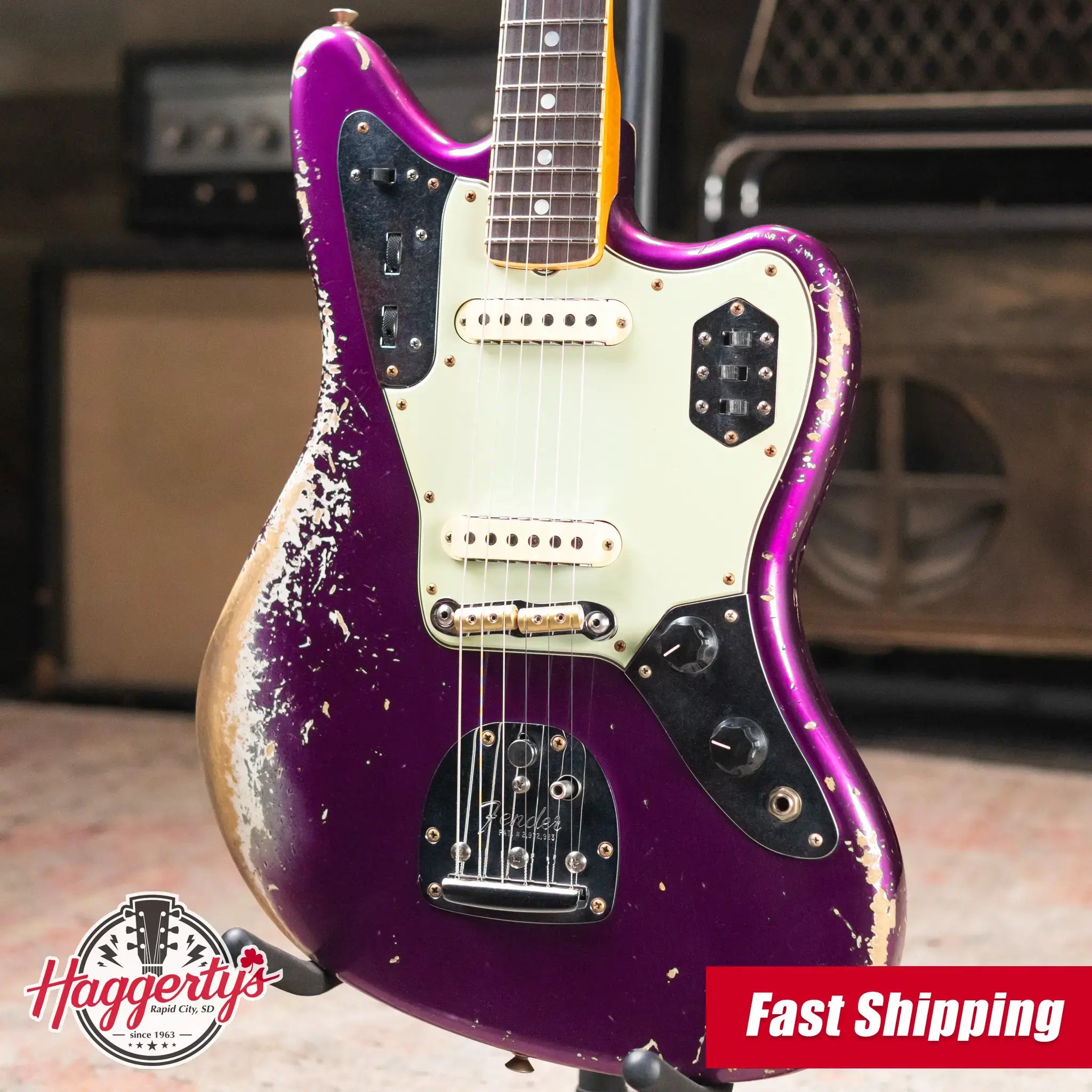 Fender Custom Shop 1965 Jaguar Heavy Relic Electric Guitar - Faded Purple Metallic with Hardshell Case