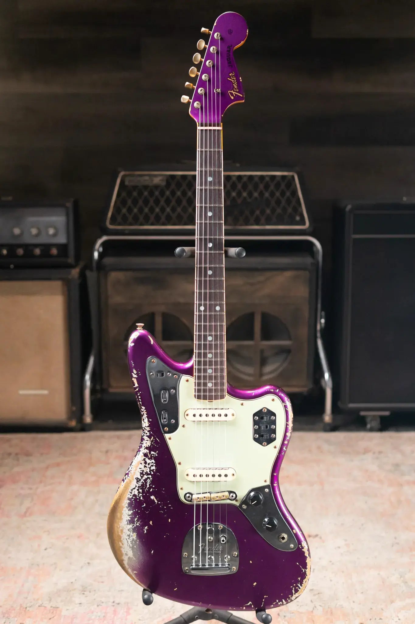 Fender Custom Shop 1965 Jaguar Heavy Relic Electric Guitar - Faded Purple Metallic with Hardshell Case