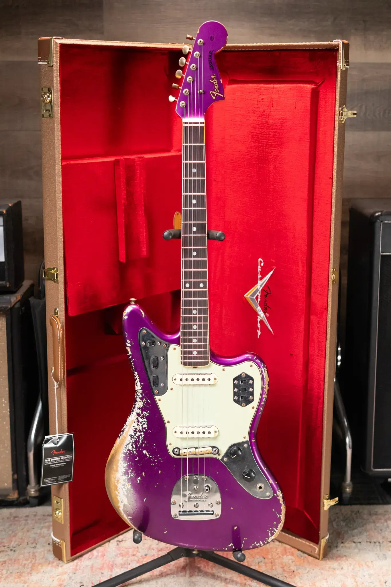 Fender Custom Shop 1965 Jaguar Heavy Relic Electric Guitar - Faded Purple Metallic with Hardshell Case