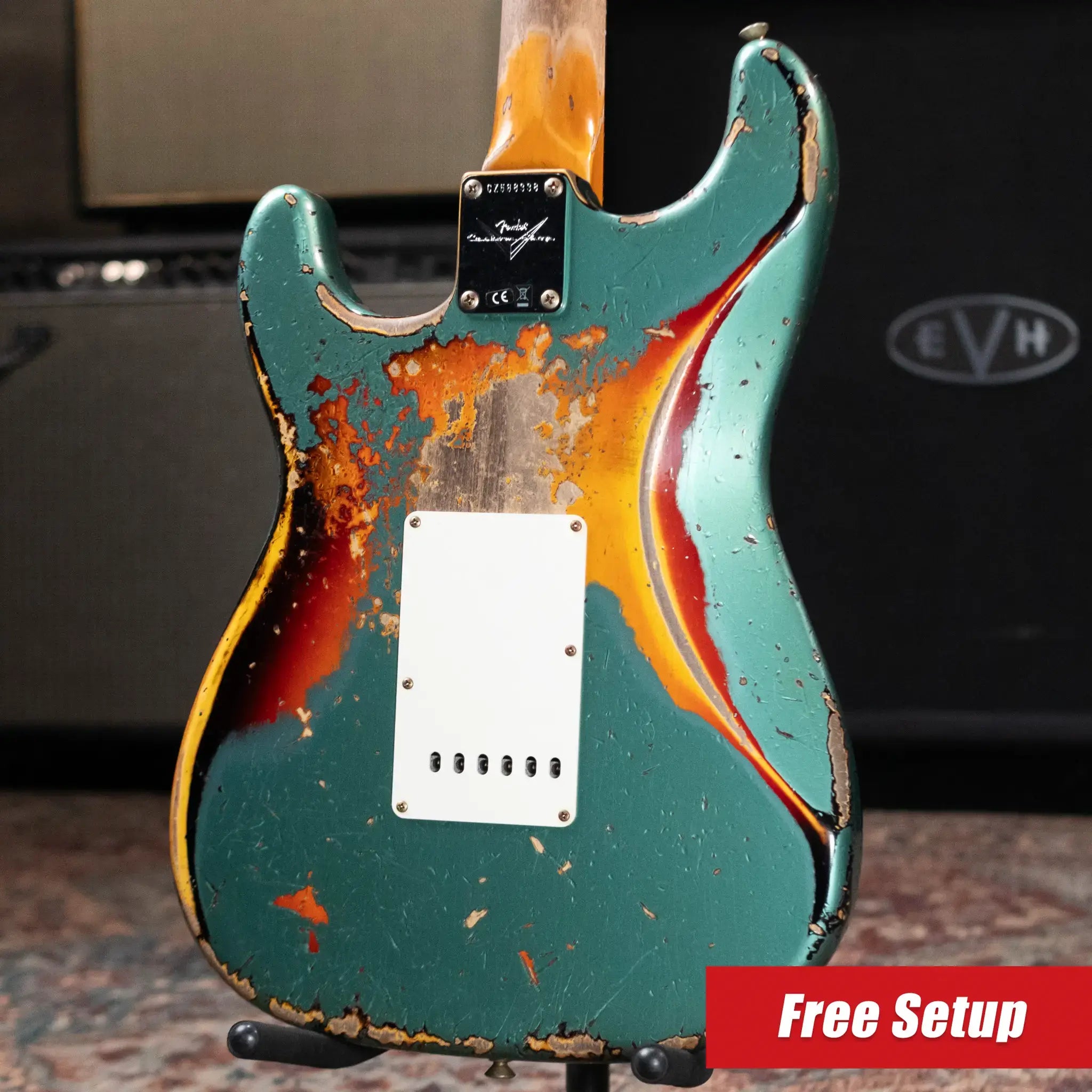 Fender Custom Shop 1965 Stratocaster Super Heavy Relic Electric Guitar - Super Faded Aged Sherwood Green Metallic over 3-Color Sunburst with Hardshell Case