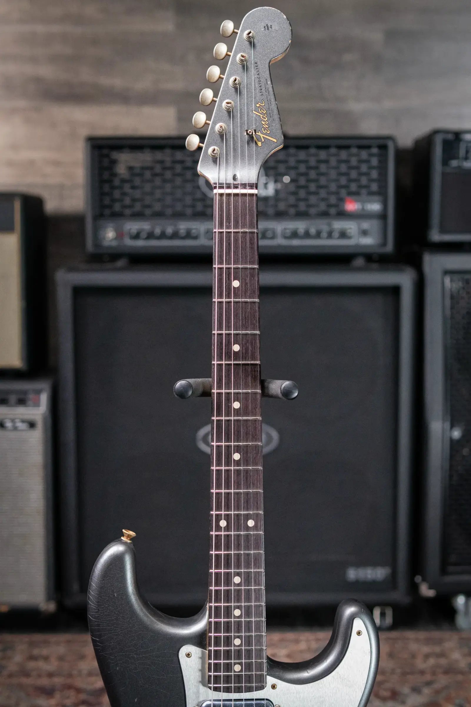 Fender Custom Shop 2026 NAMM #419 Master Built by Austin Macnutt Journeyman Relic 1966 5A Birdseye Maple Neck Stratocaster Electric Guitar - Pewter with Orange Competition Stripes with Hardshell Case