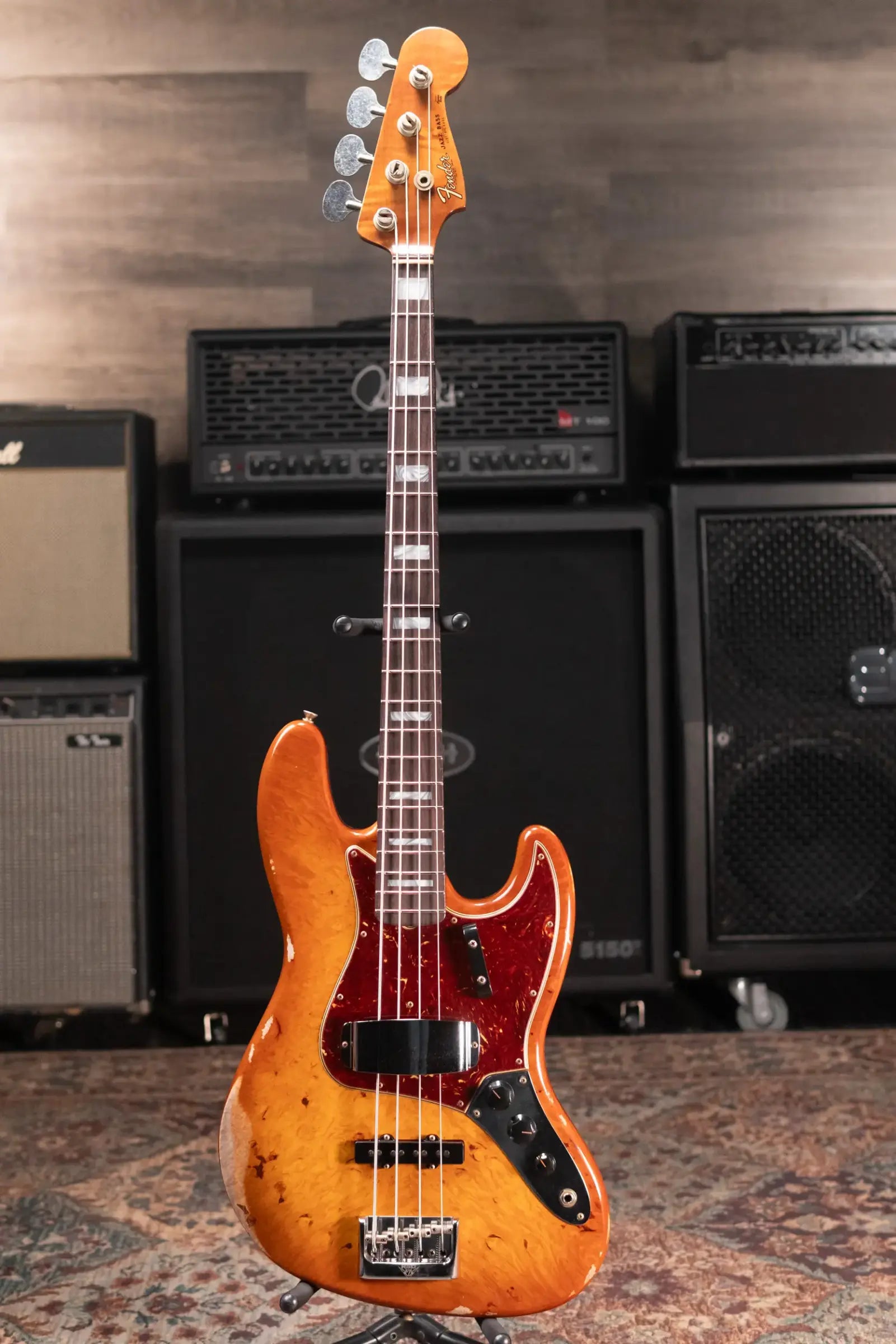 Fender Custom Shop Artisan Maple Burl Relic Jazz Bass - Honey Burst with Hardshell Case