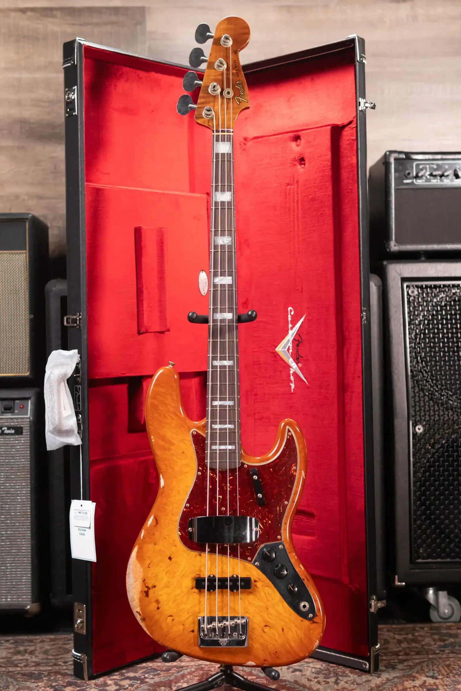 Fender Custom Shop Artisan Maple Burl Relic Jazz Bass - Honey Burst with Hardshell Case