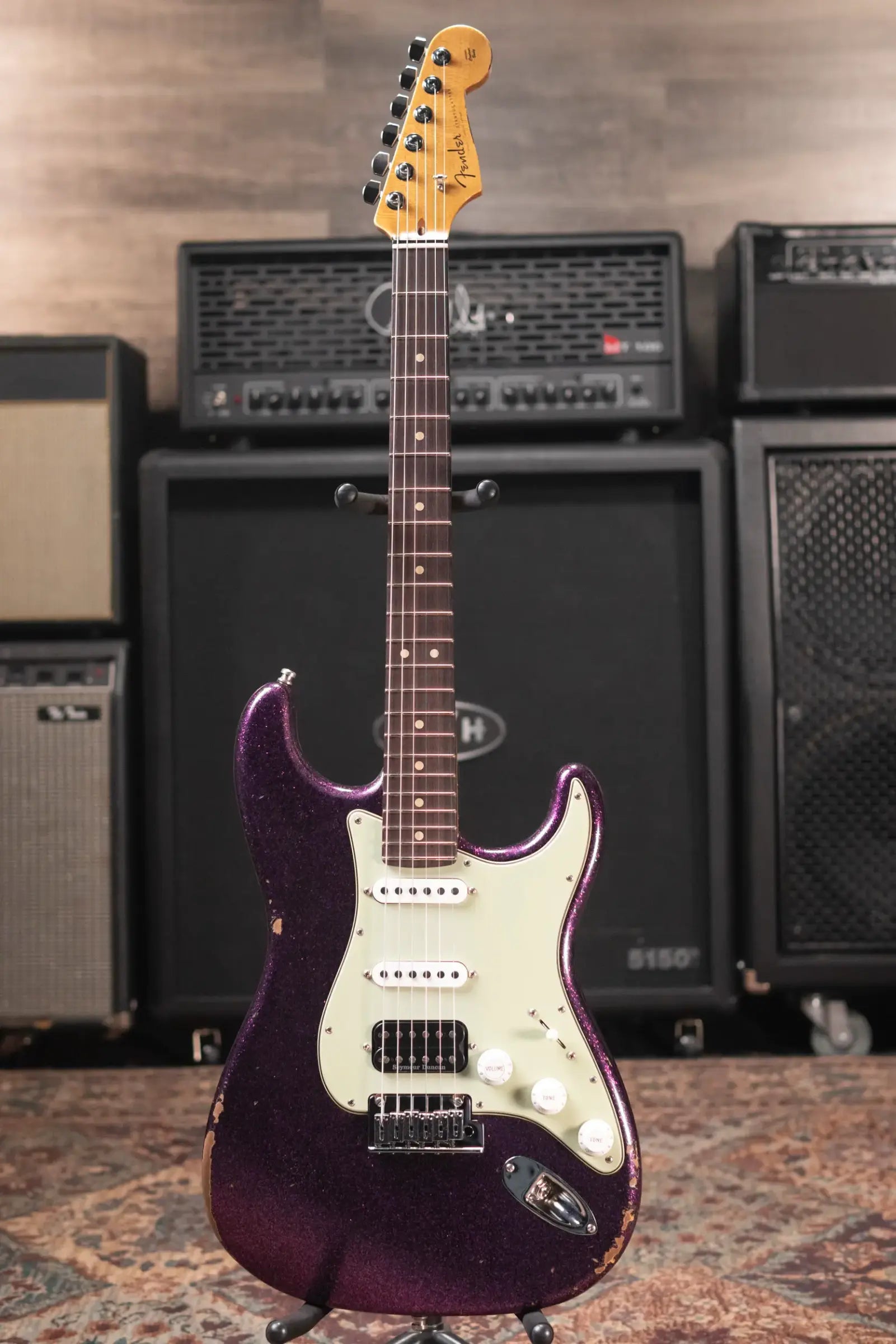 Fender Custom Shop Custom Deluxe HB S-1 Strat Relic Electric Guitar - Magenta Sparkle with Closet Classic Hardware and Hardshell Case