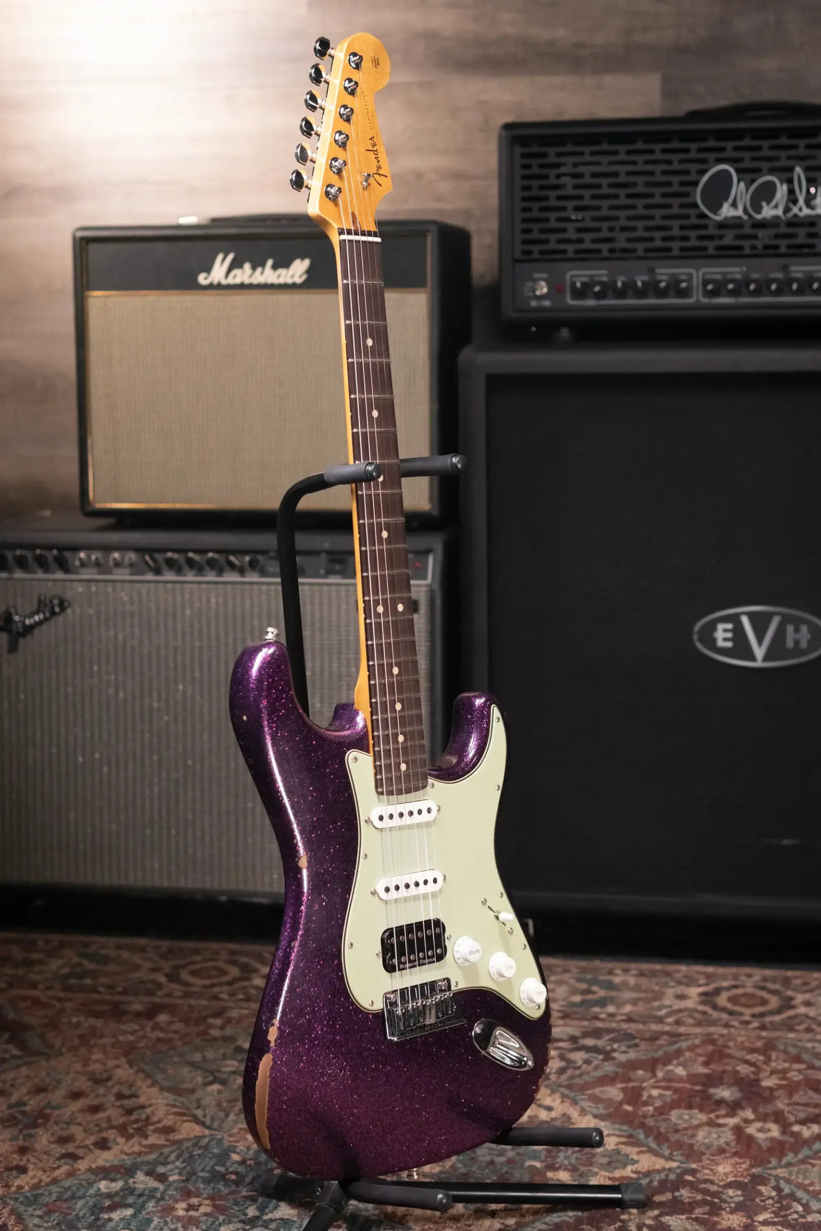 Fender Custom Shop Custom Deluxe HB S-1 Strat Relic Electric Guitar - Magenta Sparkle with Closet Classic Hardware and Hardshell Case