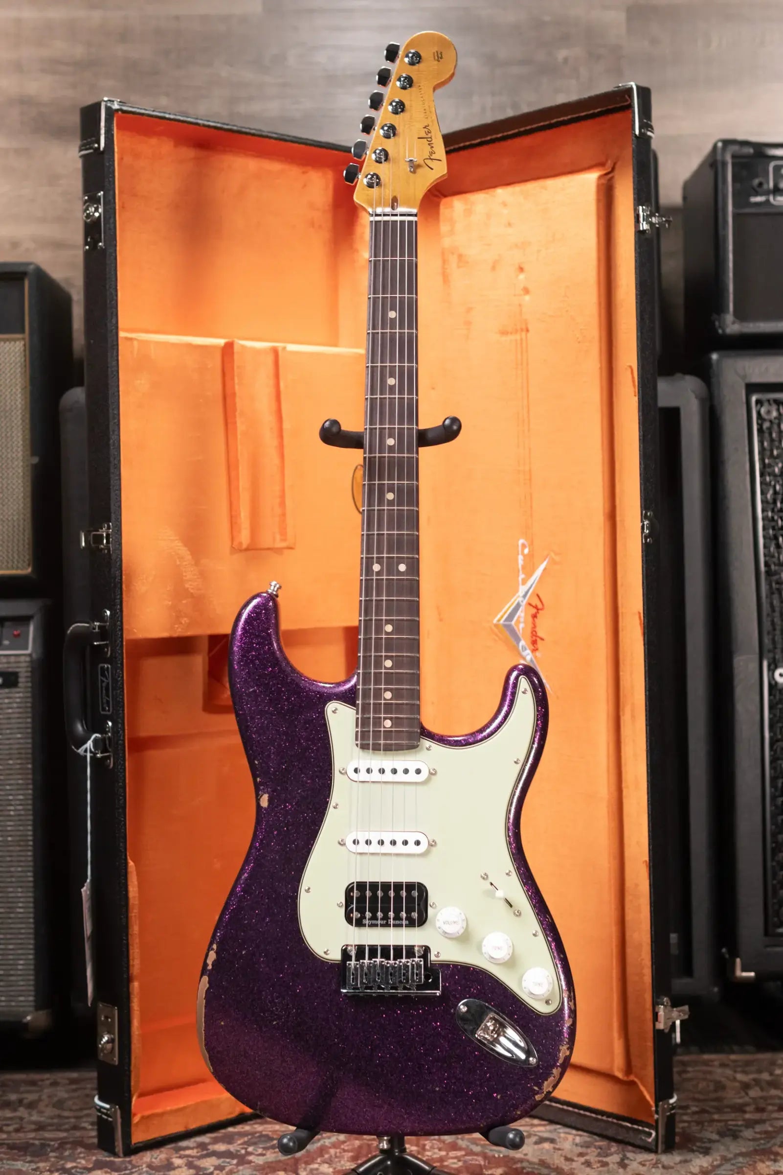 Fender Custom Shop Custom Deluxe HB S-1 Strat Relic Electric Guitar - Magenta Sparkle with Closet Classic Hardware and Hardshell Case