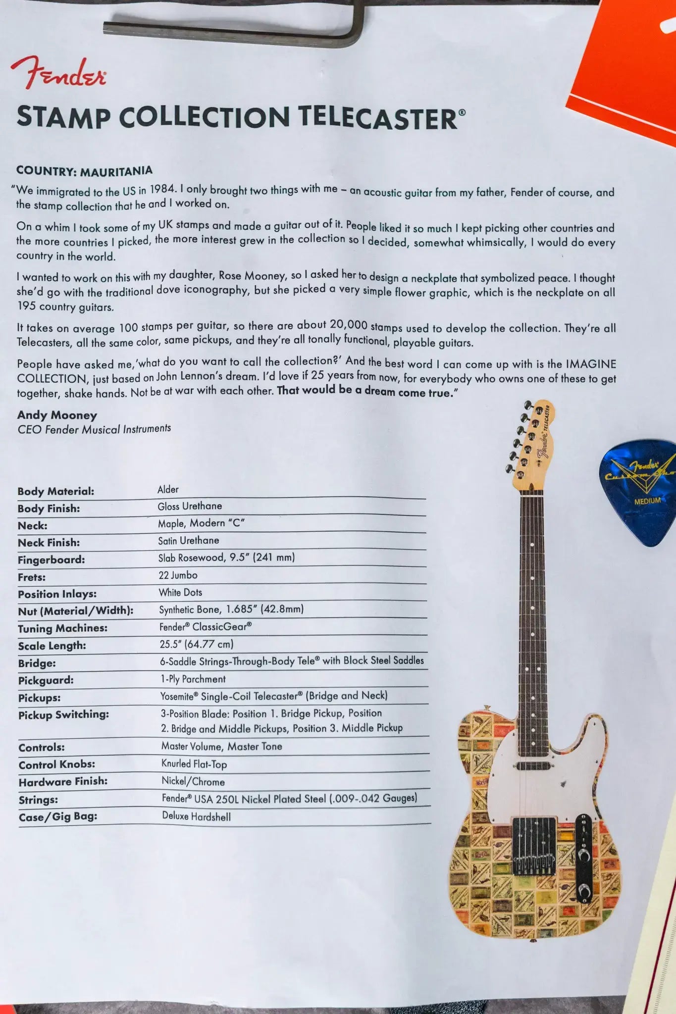 Fender Custom Shop "Imagine" World Stamp Collection Telecaster, Mauritania w/ Hardshell Case