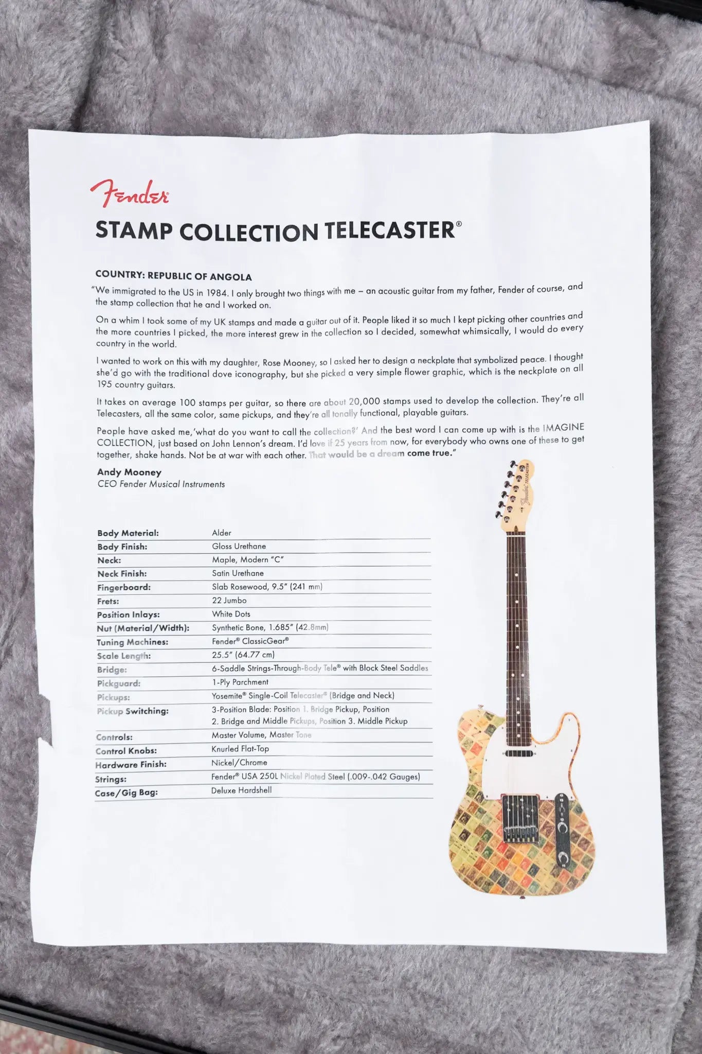 Fender Custom Shop "Imagine" World Stamp Collection Telecaster, Republic of Angola with Hardshell Case