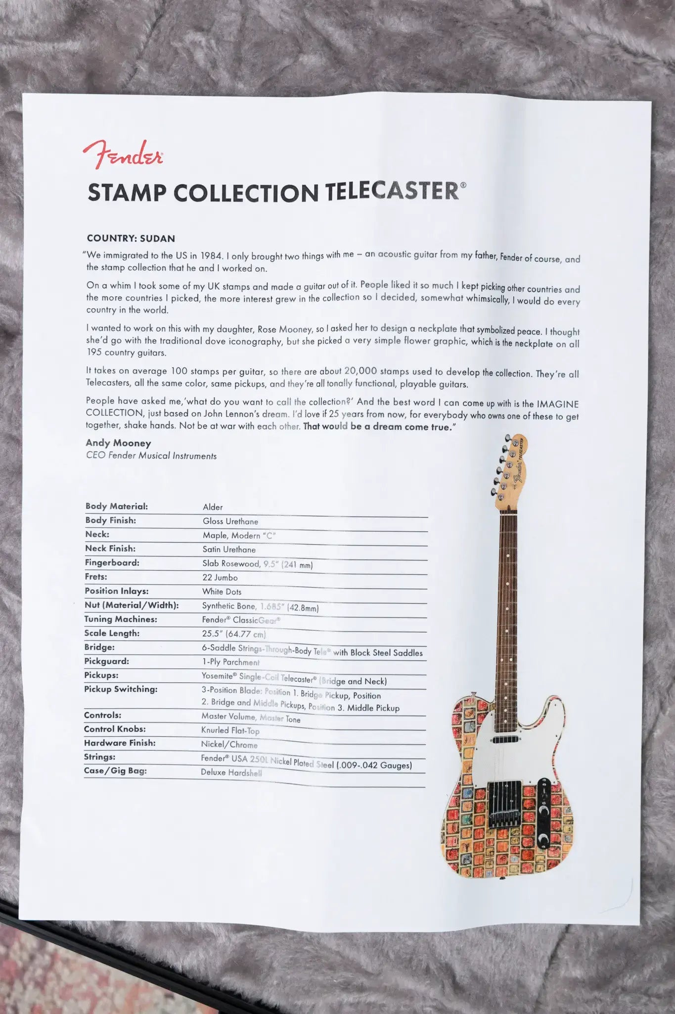 Fender Custom Shop "Imagine" World Stamp Collection Telecaster, Sudan w/ Hardshell Case