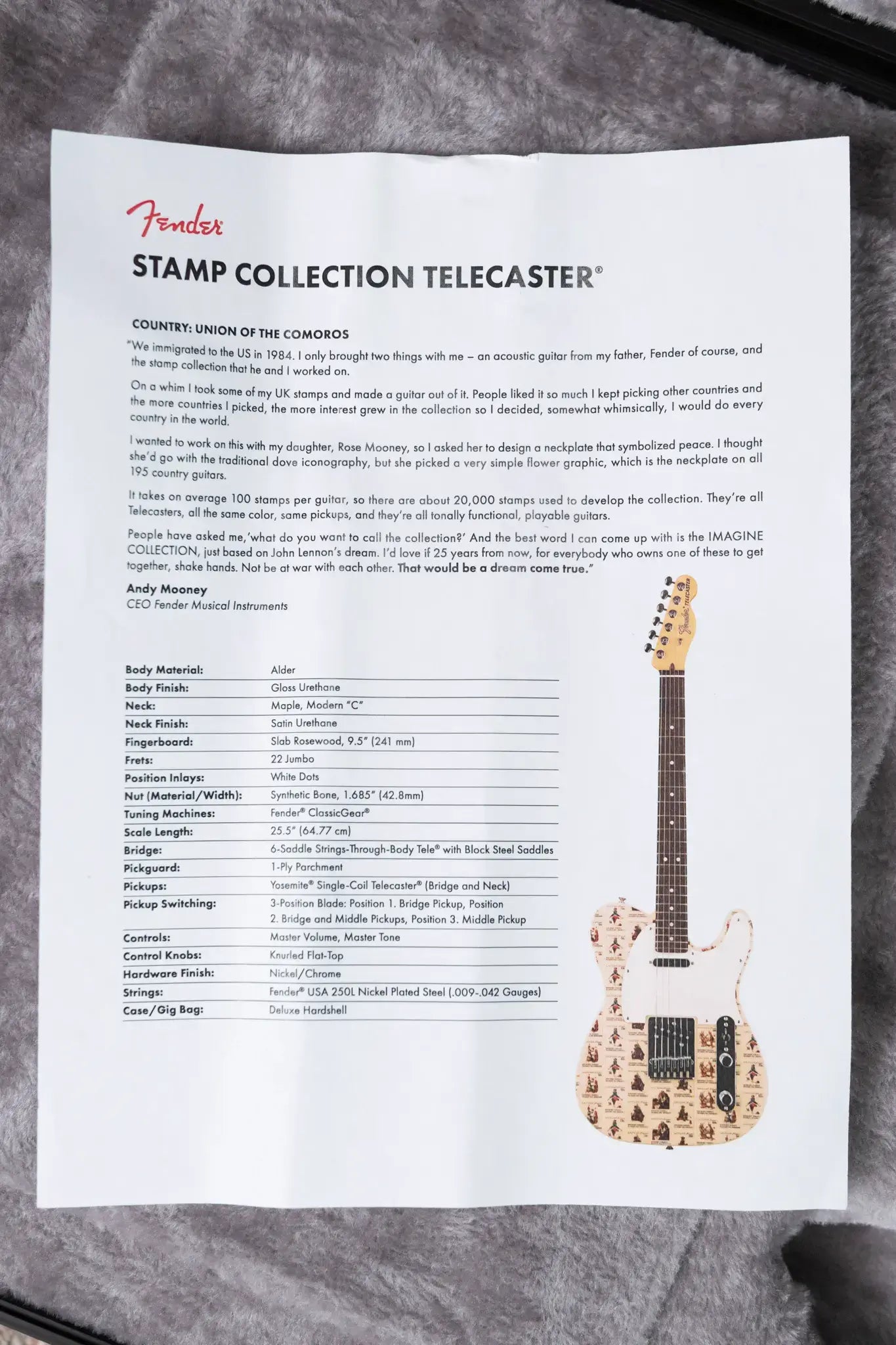 Fender Custom Shop "Imagine" World Stamp Collection Telecaster, Union of the Comoros w/ Hardshell Case