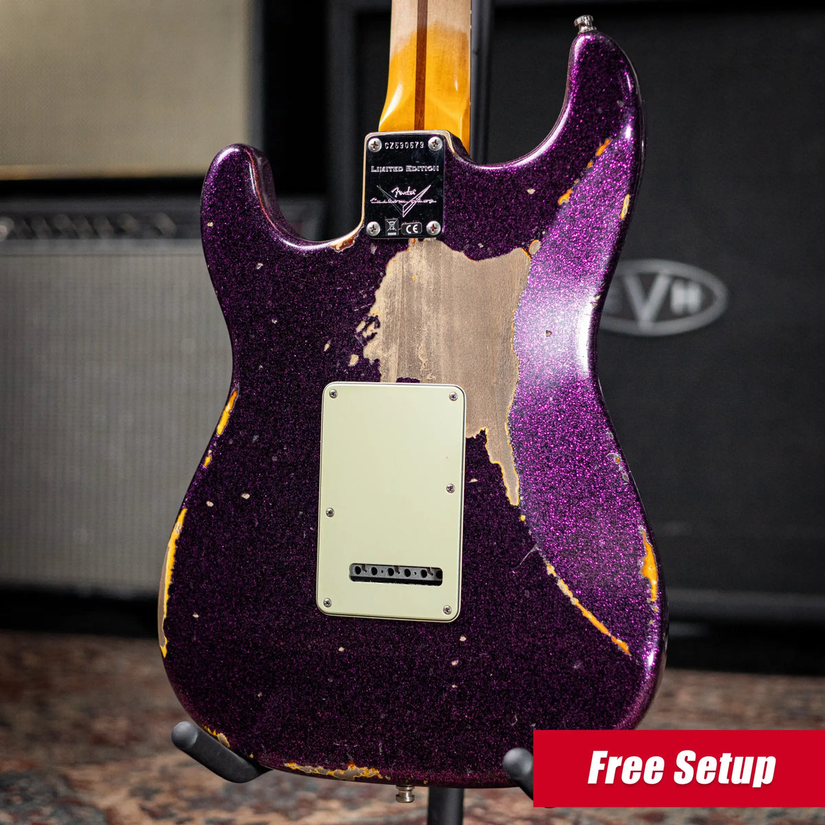 Fender Custom Shop LR25-CUST DLX HBS-1 Heavy Relic Stratocaster Electric Guitar - Magenta Sparkle over 3-Tone Sunburst with Hardshell Case