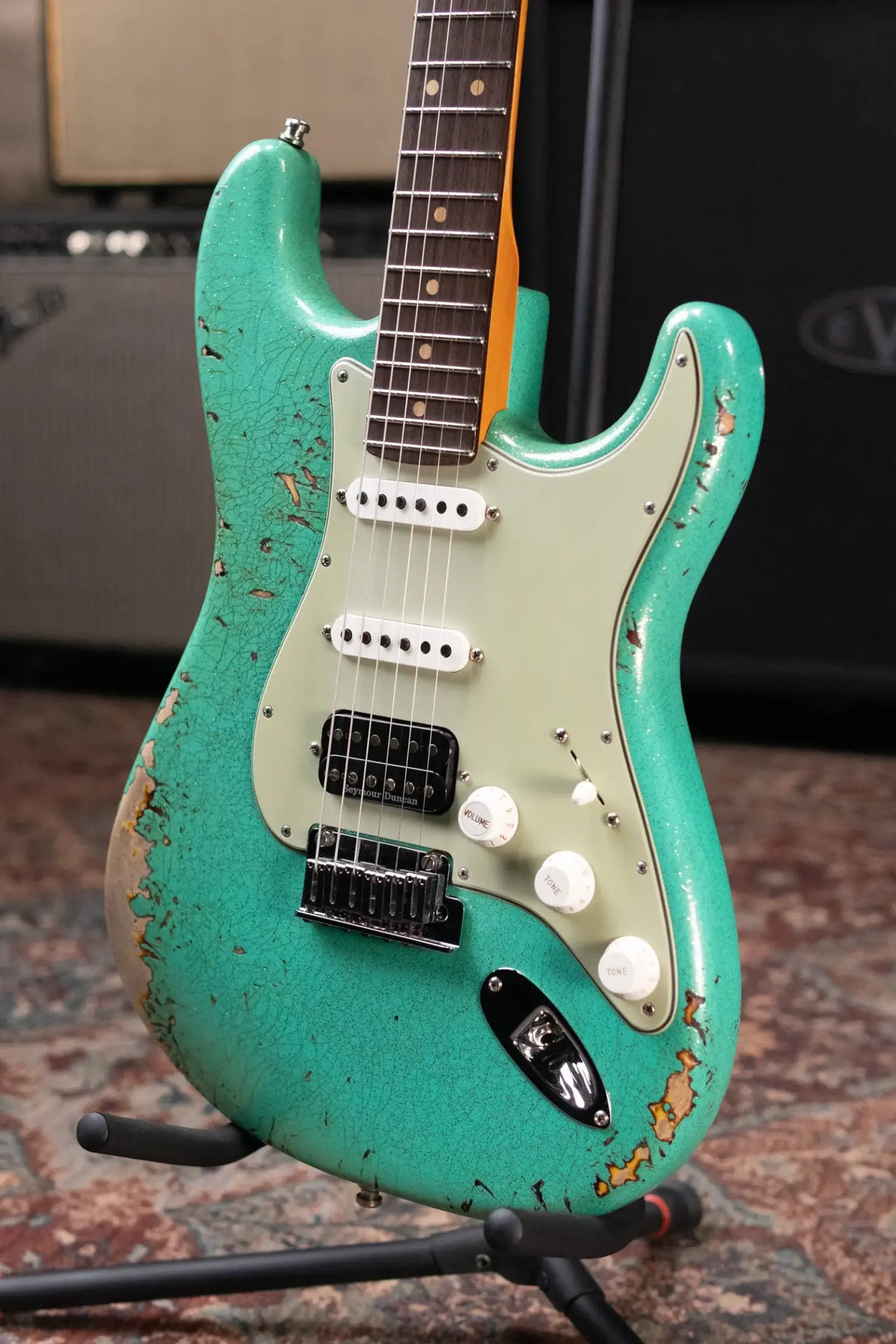 Fender Custom Shop LR25-Custom Deluxe HBS-1 Stratocaster Heavy Relic Electric Guitar - Seafoam Green Sparkle/3-Color Sunburst with Hardshell Case