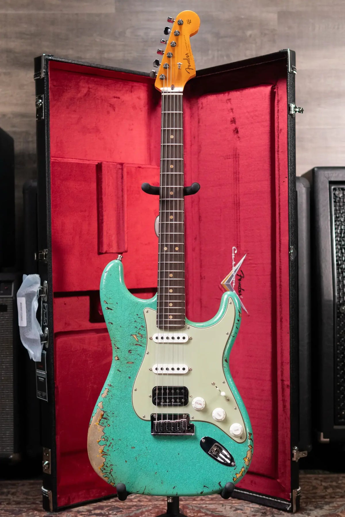 Fender Custom Shop LR25-Custom Deluxe HBS-1 Stratocaster Heavy Relic Electric Guitar - Seafoam Green Sparkle/3-Color Sunburst with Hardshell Case