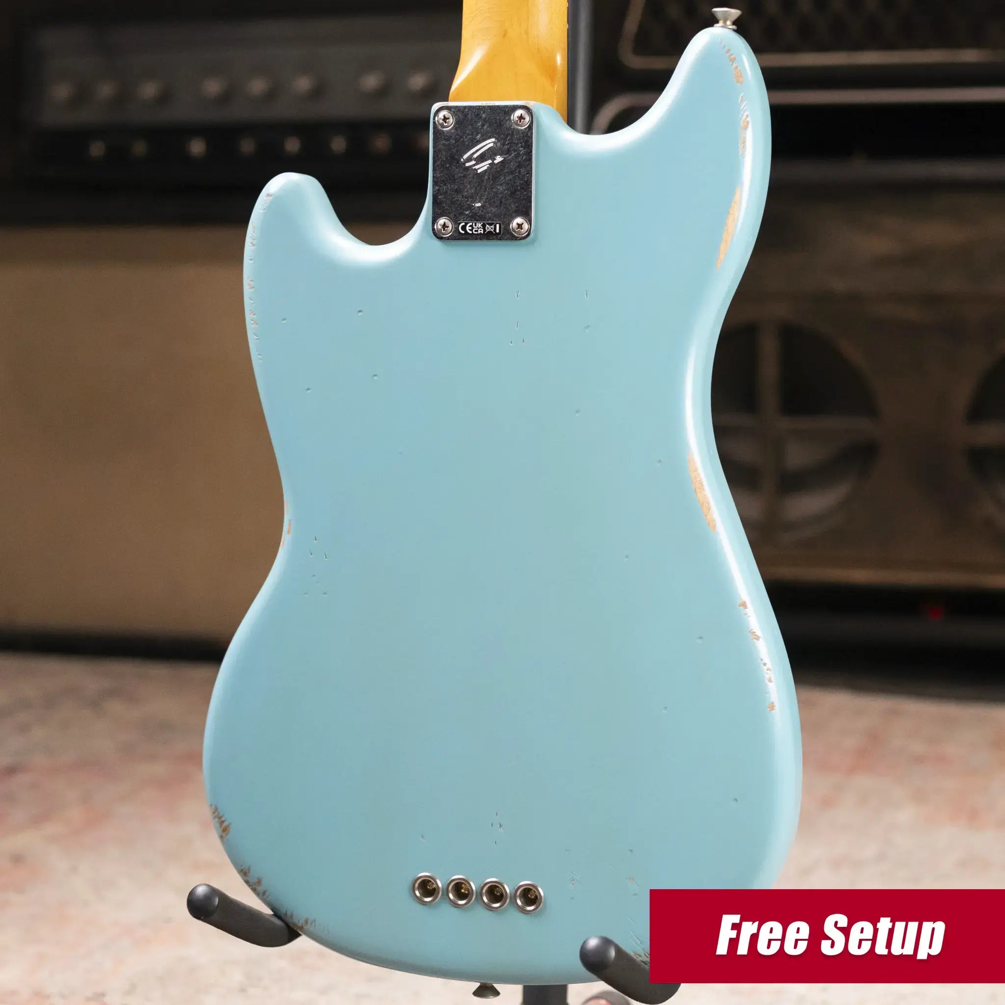 Fender JMJ Road Worn Mustang Bass - Faded Daphne Blue with Gig Bag