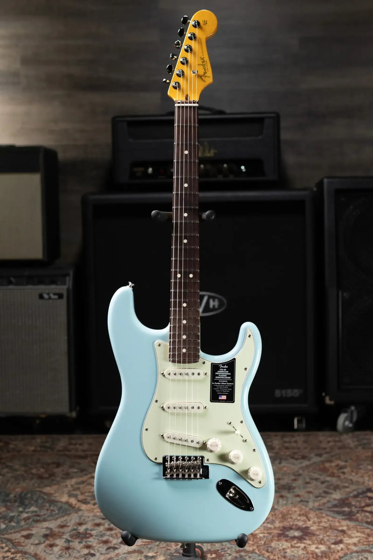 Fender Limited Edition American Professional Classic Stratocaster Electric Guitar - Featuring the Fender Silent System - Daphne Blue with Gig Bag
