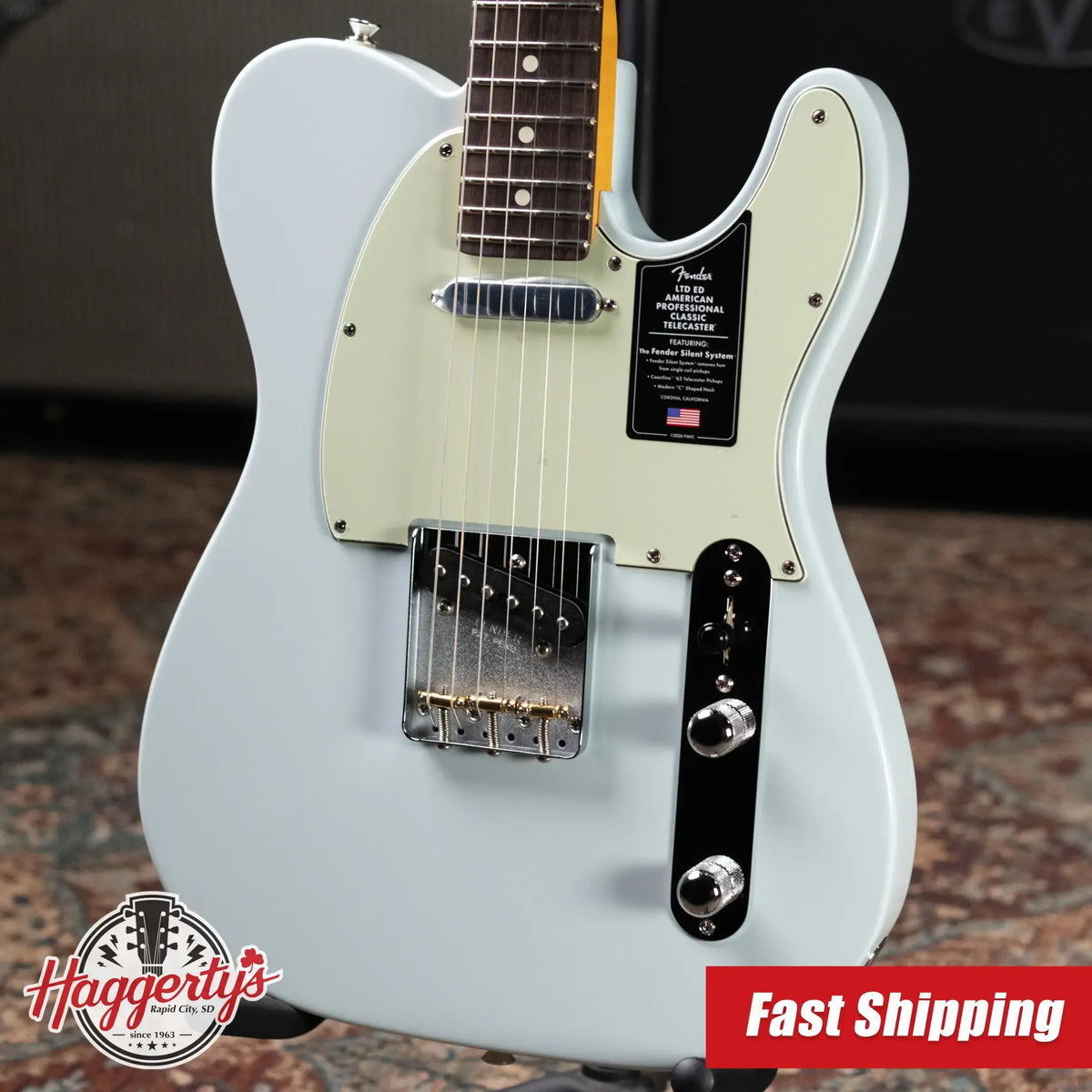 Fender Limited Edition American Professional Classic Telecaster Electric Guitar Featuring the Fender Silent System - Sonic Blue with Gig Bag
