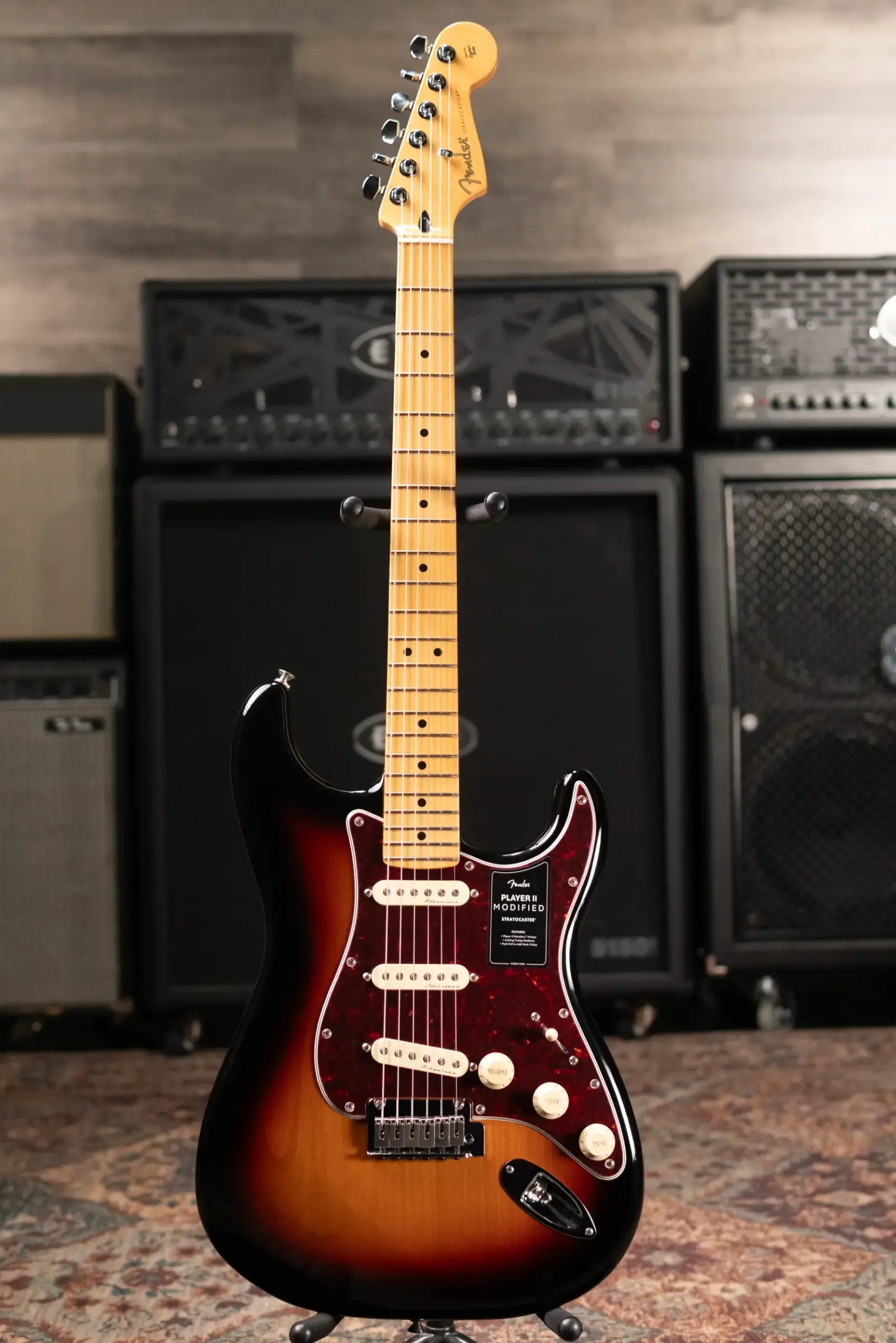 Fender Player II Modified Stratocaster Electric Guitar, Maple Fingerboard - 3 Tone Sunburst with Deluxe Gig Bag