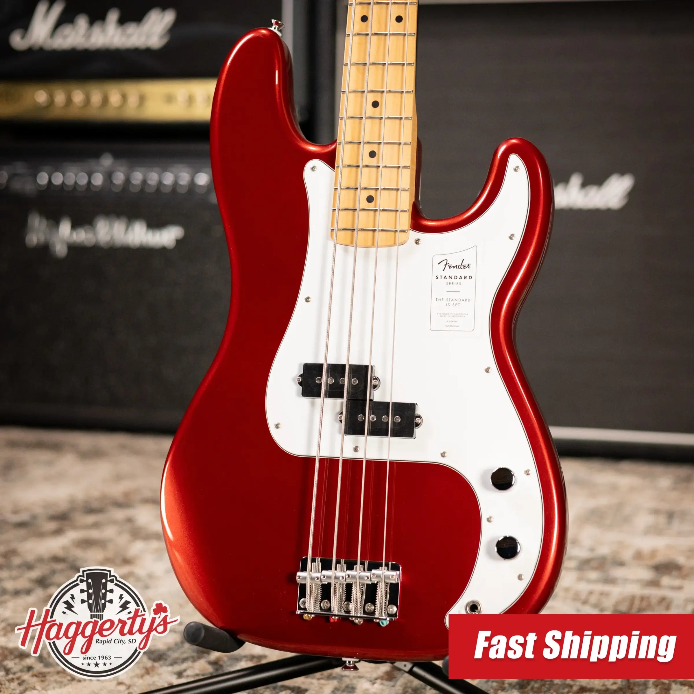 Fender Standard Precision Bass, Maple Fingerboard, White Pickguard - Candy Cola
