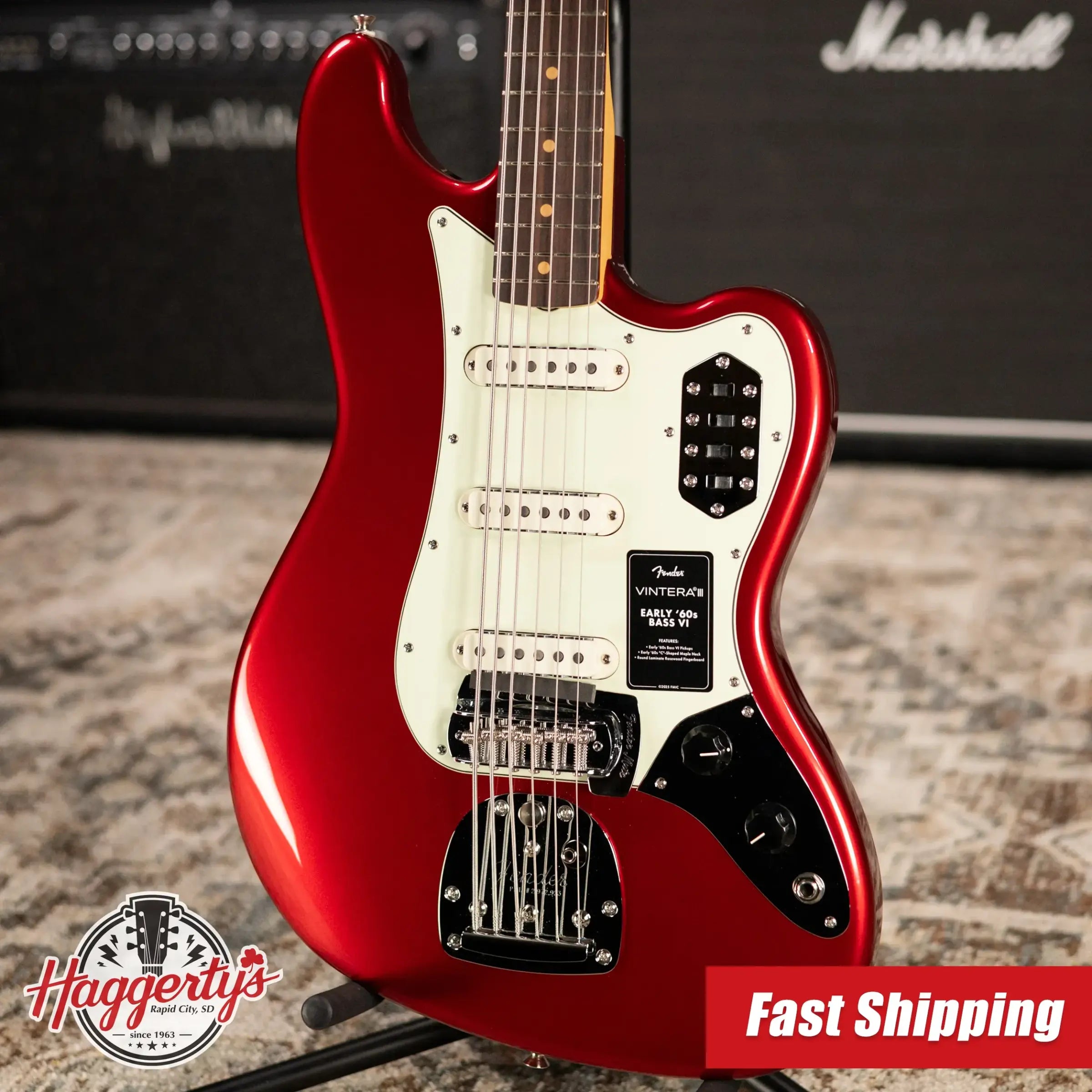 Fender Vintera III Early '60s Bass VI - Candy Apple Red with Gig Bag