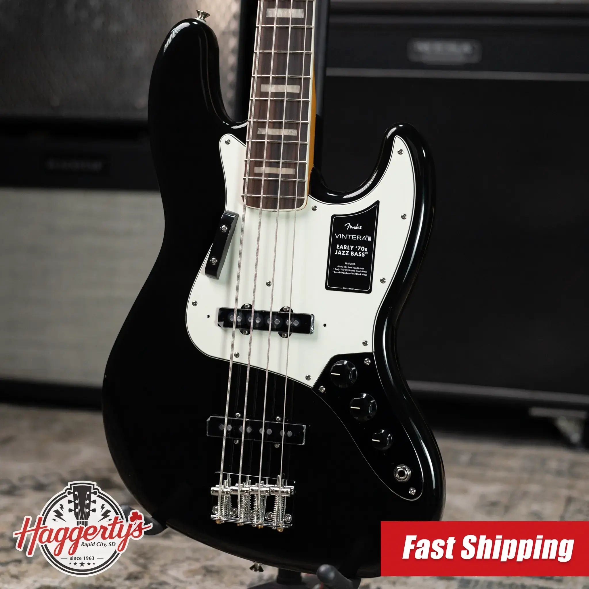 Fender Vintera III Early '70s Jazz Bass Guitar - Black with Gig Bag