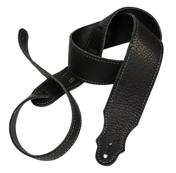 Franklin Straps 2" Purist Glove Leather Series Guitar Strap - Black Leather Silver Stitch Leatherette Backing