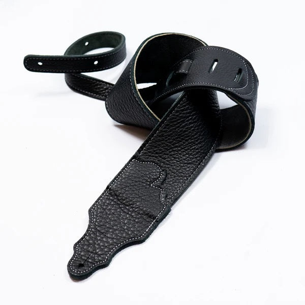 Franklin Straps 3" Original Black Glove Leather Series Guitar Strap - Black with Silver Stitch