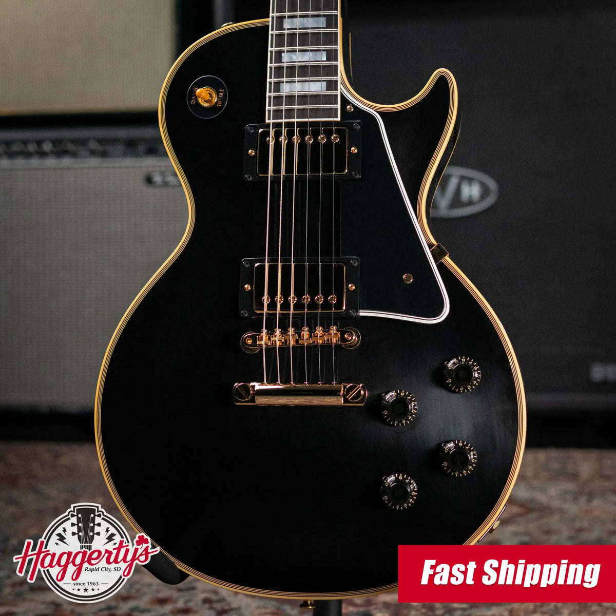 Gibson Custom Shop 1957 Les Paul Custom Reissue 2 Pickup VOS Electric Guitar - Ebony with Hardshell Case - Demo