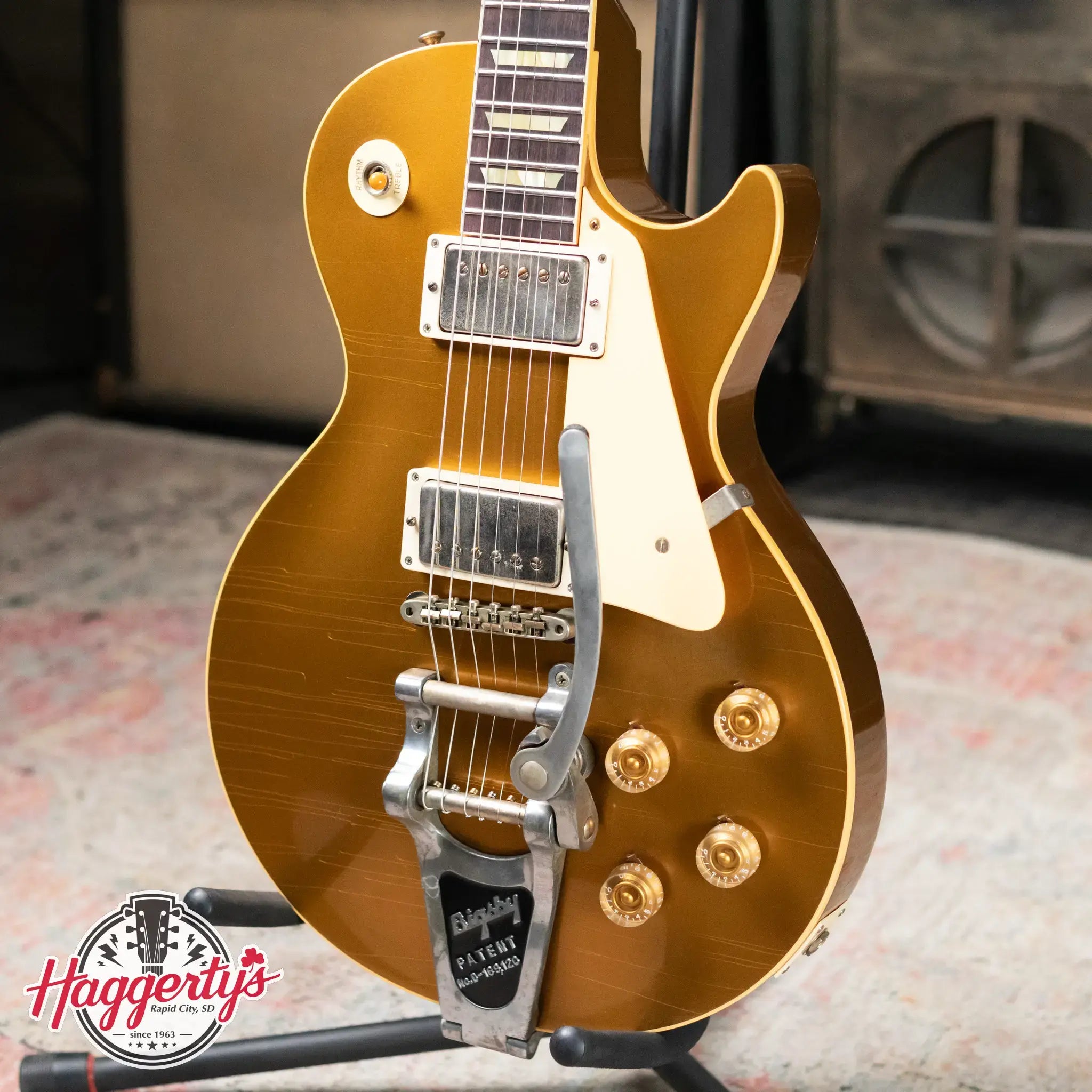 Gibson Custom Shop 1957 Les Paul Standard Murphy Lab Ultra Light Aged Electric Guitar with Bigsby - All Double Gold with Hardshell Case