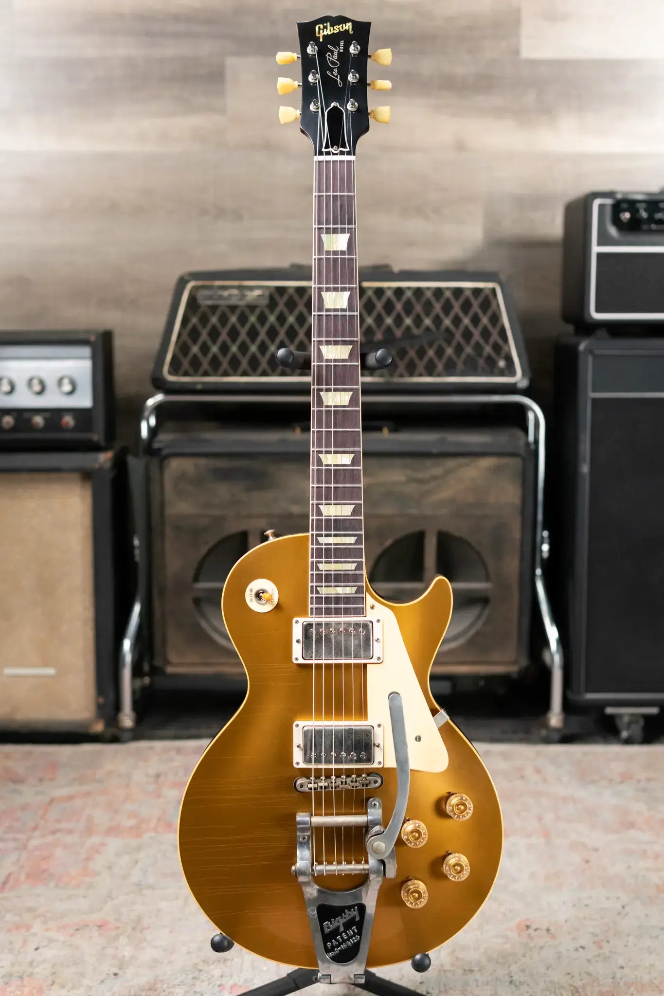 Gibson Custom Shop 1957 Les Paul Standard Murphy Lab Ultra Light Aged Electric Guitar with Bigsby - All Double Gold with Hardshell Case